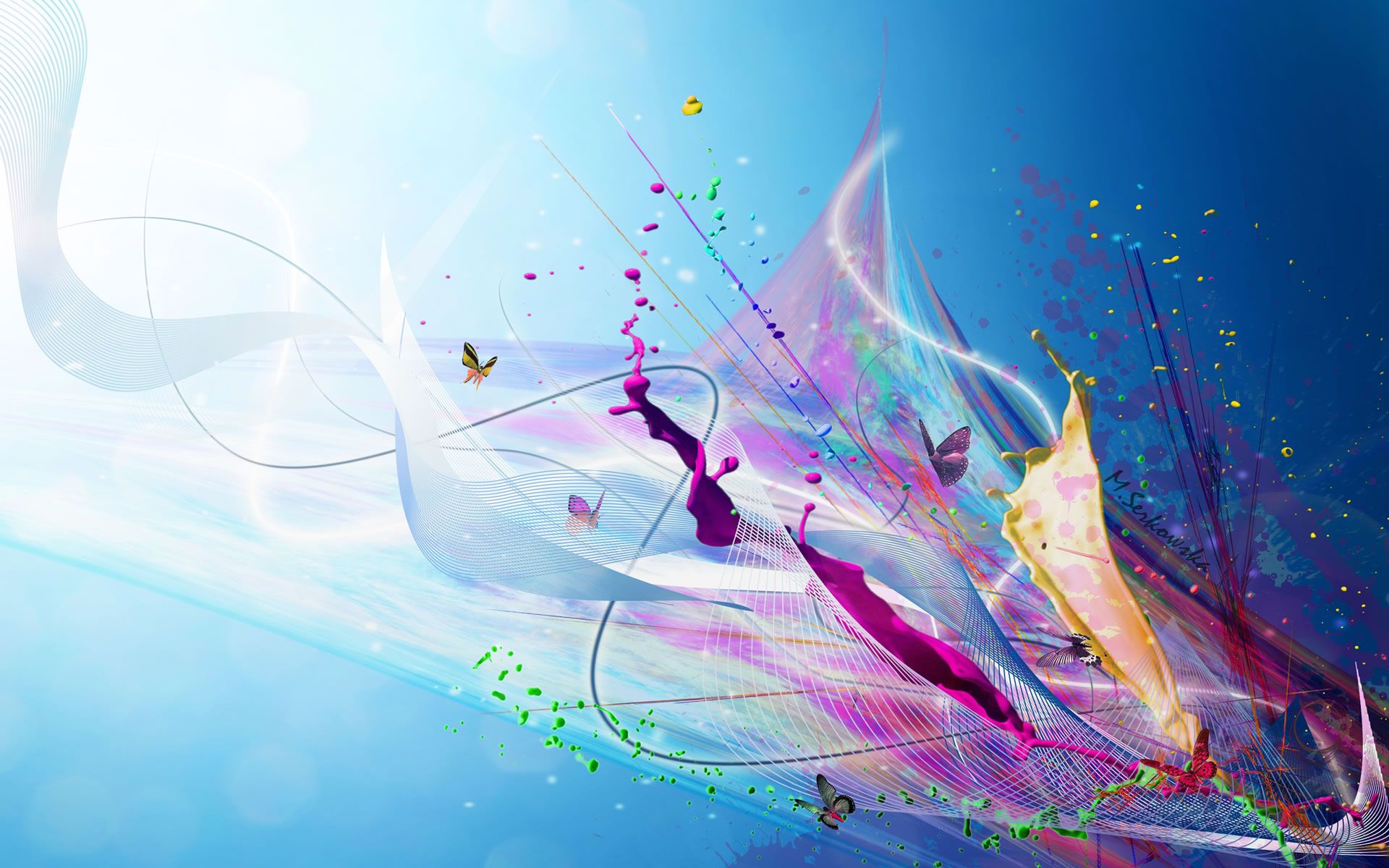 Onde astratte colorate con farfalle, 1920x1200 WUXGA, Laptop