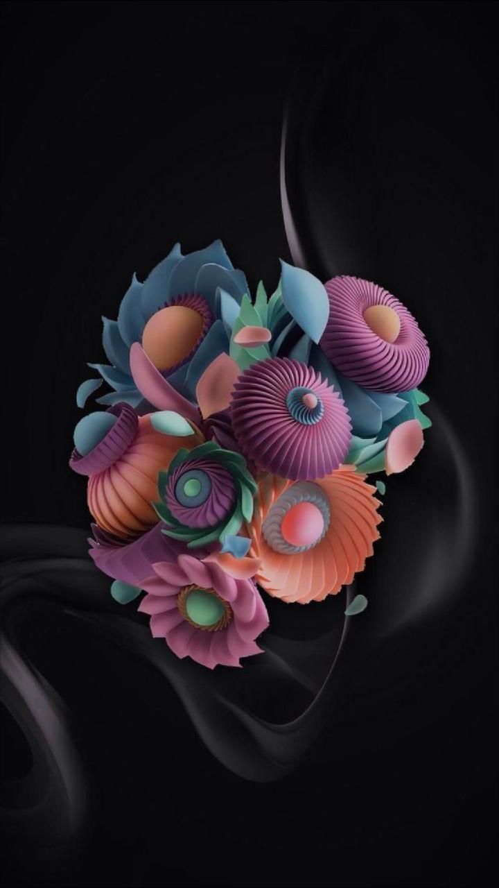 Fiori astratti colorati sfondo nero, 720x1280 Verticale, Android