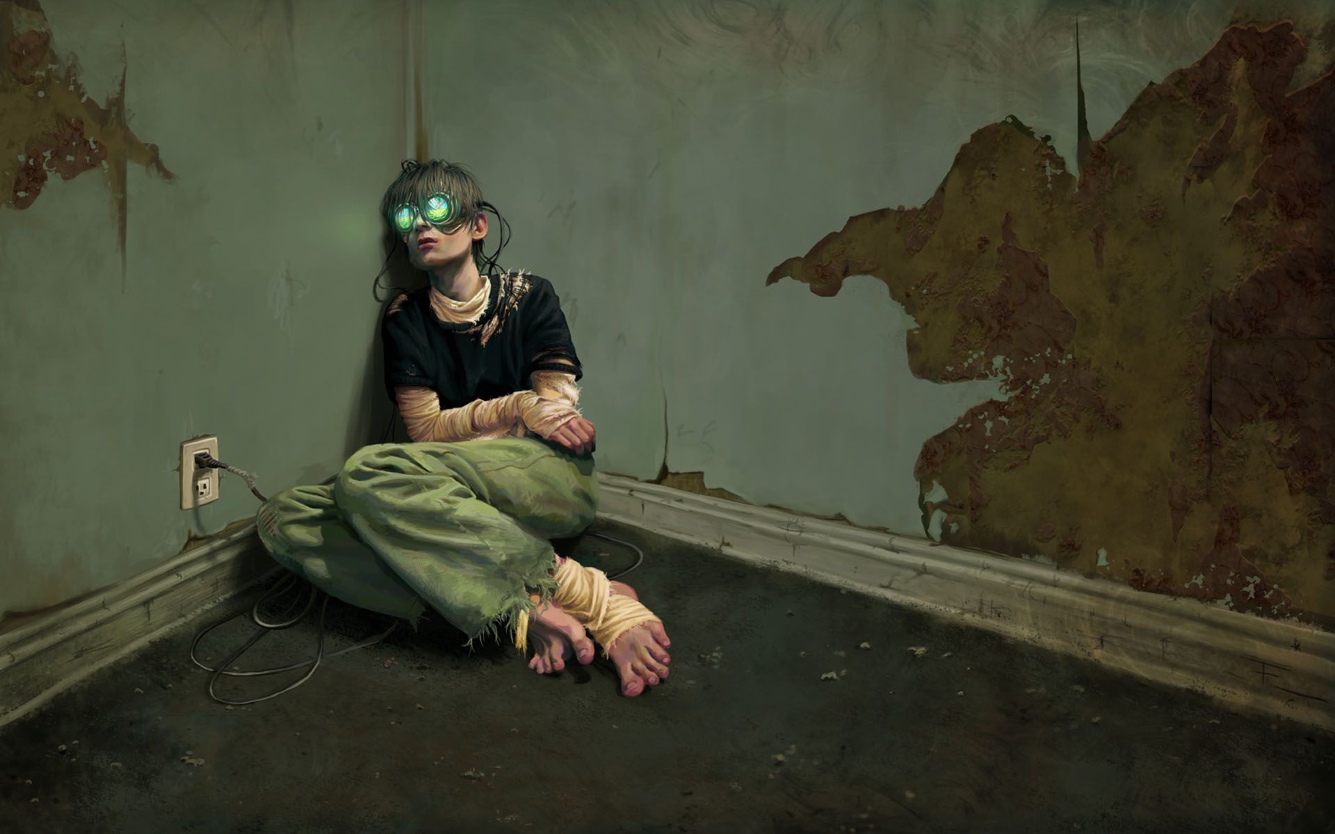 Figura seduta angolo stanza inquietante, 1920x1200 WUXGA, PC