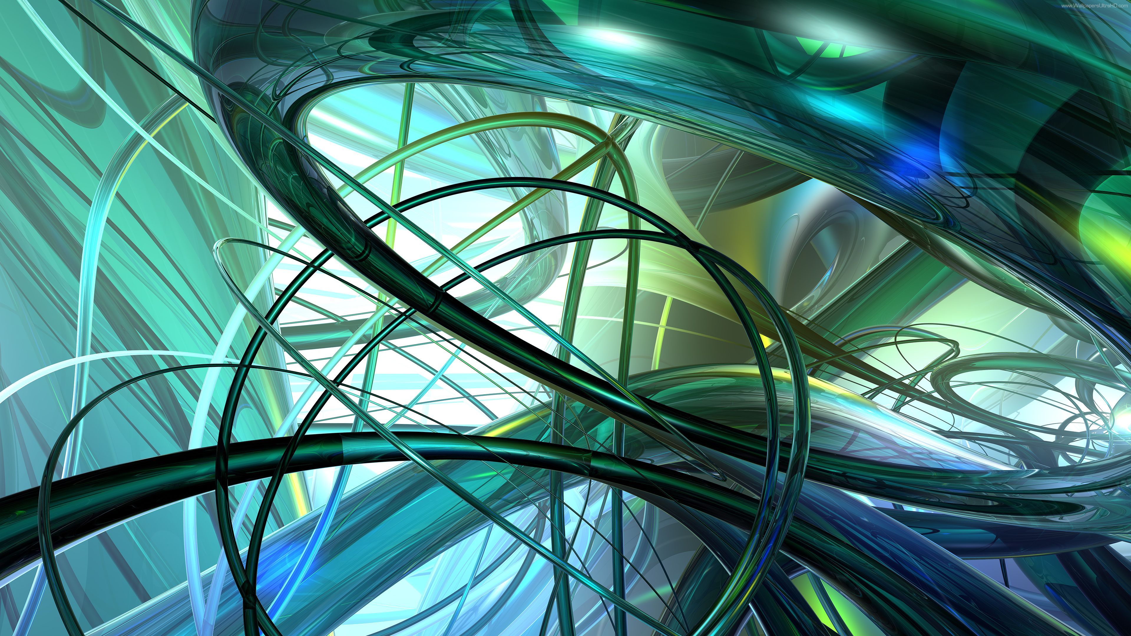 Curve astratte verdi lucide, 3840x2160 4K, Desktop 4K