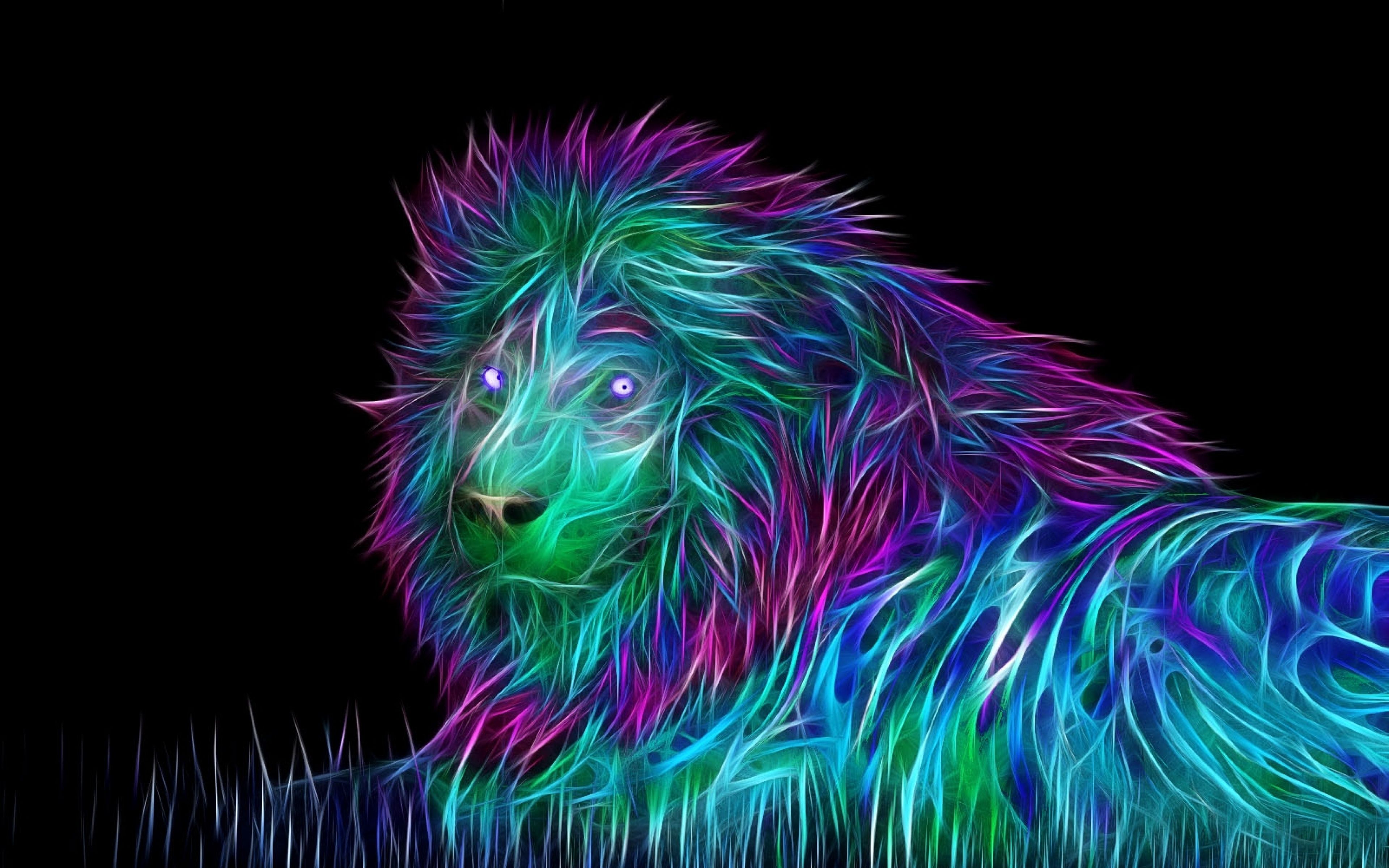 Leone astratto fluo colorato, 3840x2400 4K Ultra HD, Monitor 4K