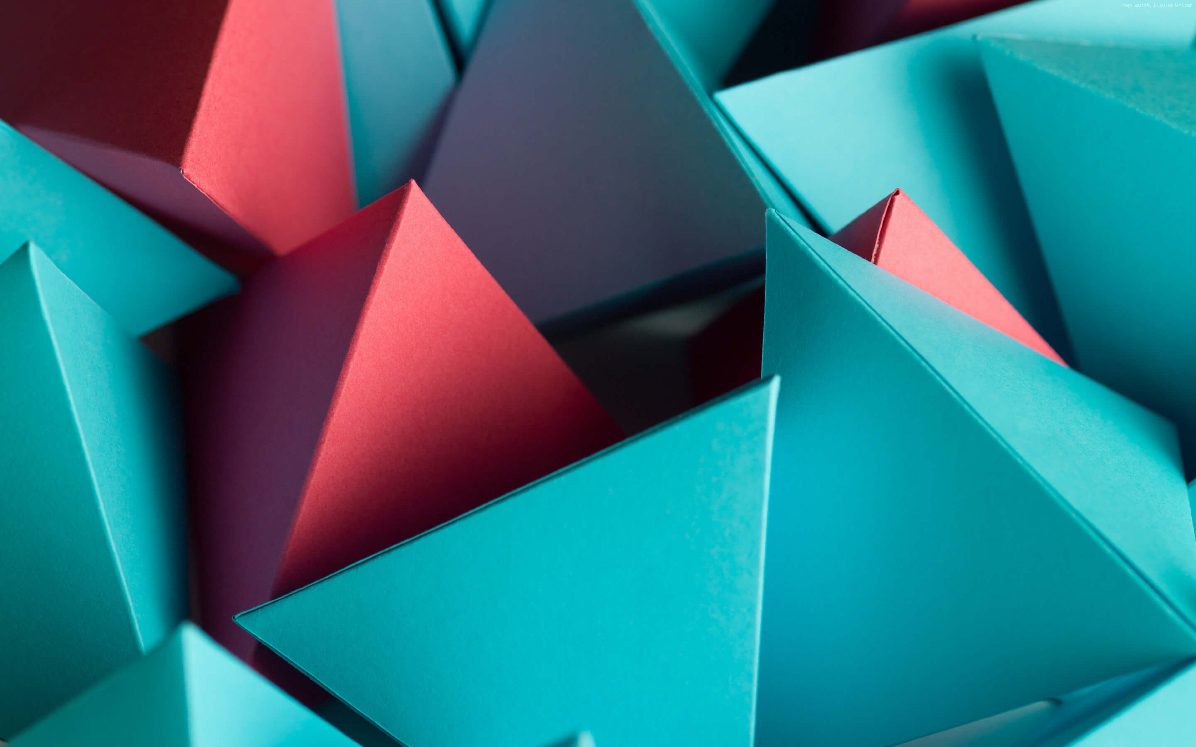 Triangoli 3D astratti turchese rosa, 3840x2400 UHD, PC 4K