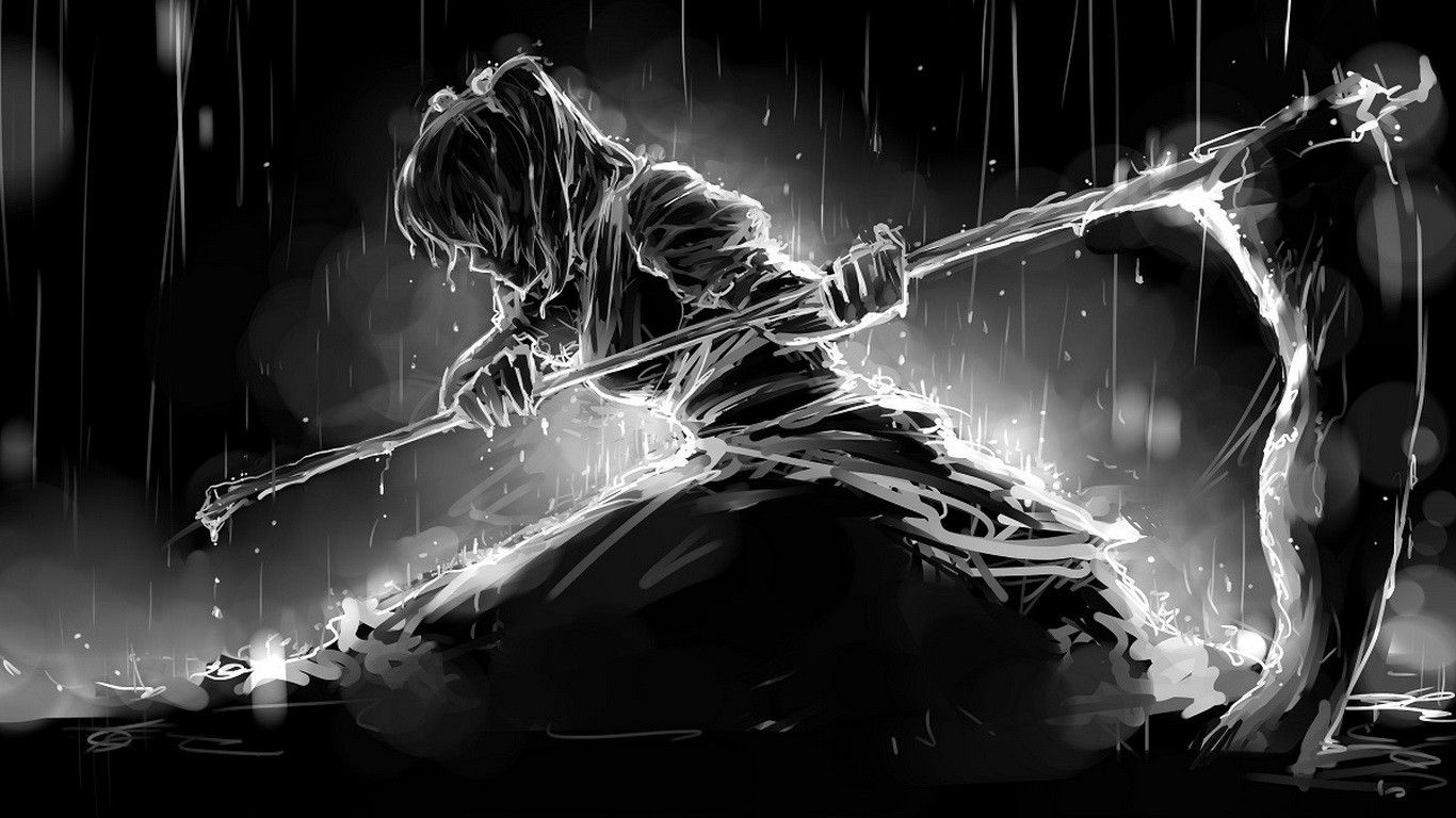 Guerriero con lancia sotto pioggia, 1366x768 720p, PC