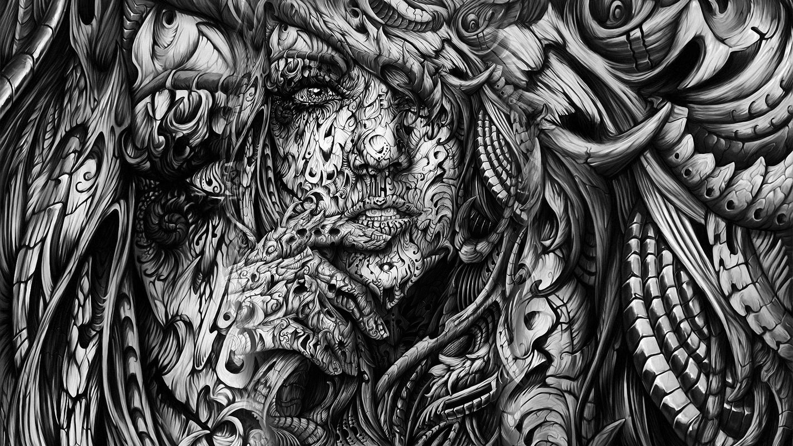 Volto astratto intricato bianco e nero, 2560x1440 2K, Desktop