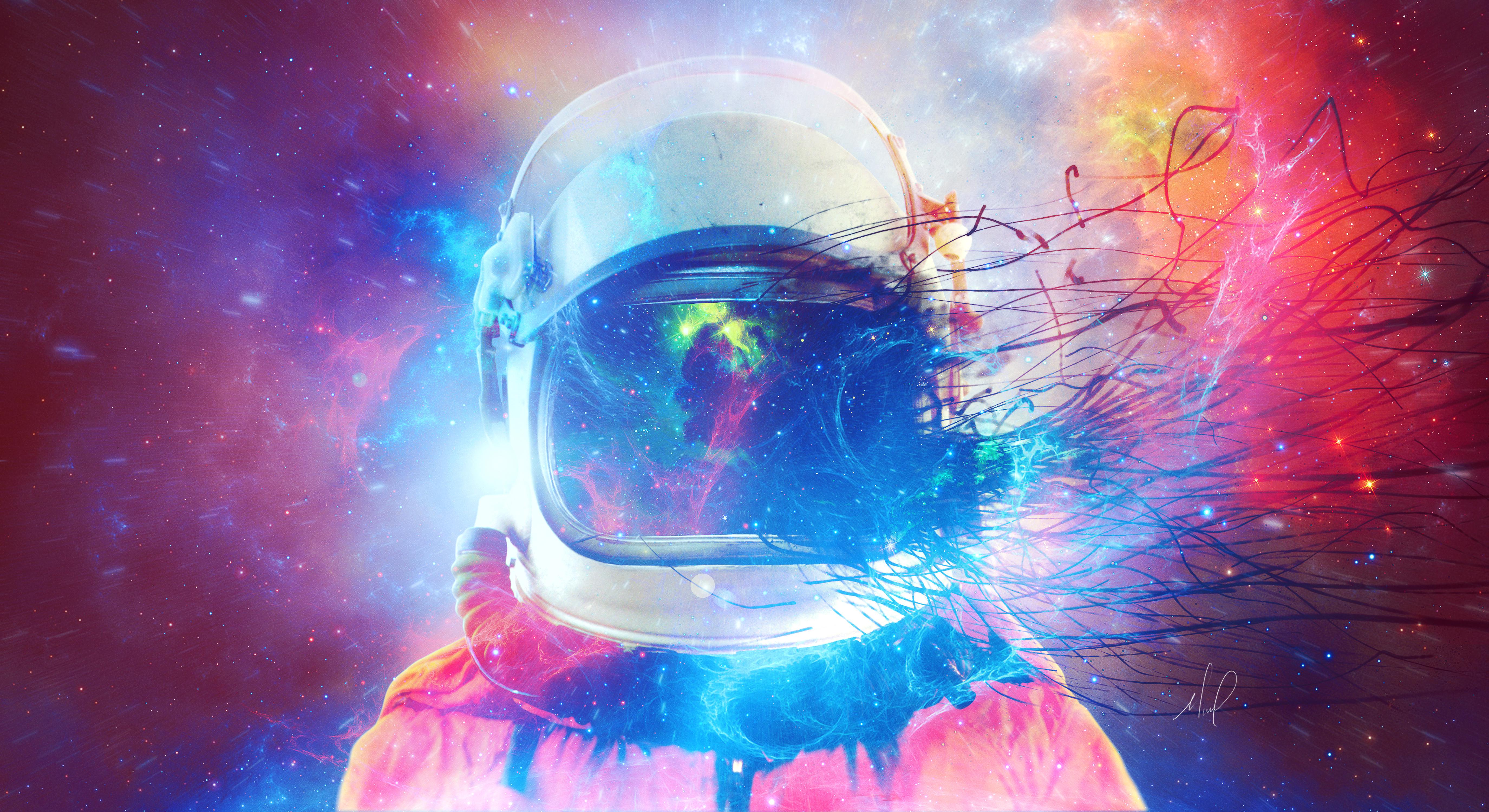 Astronauta casco cosmico colorato, 5500x3000 UHD, Monitor 4K