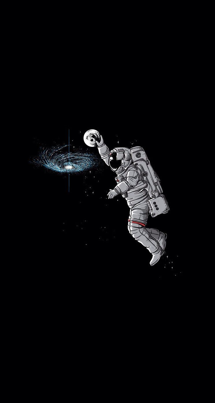 Astronauta che schiaccia luna canestro, 744x1392 Verticale, Telefono