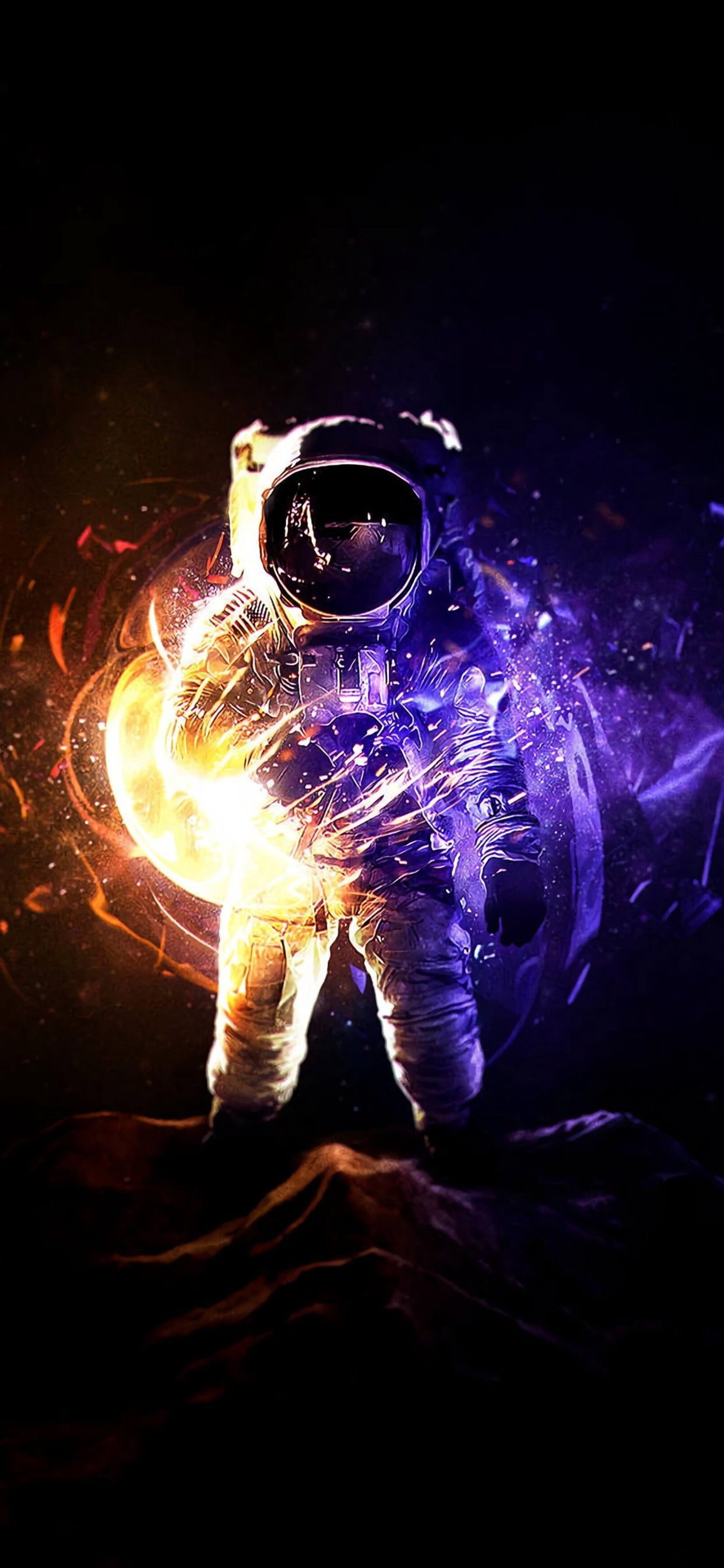 Astronauta con effetti luce colorati, 1242x2688 Verticale, Mobile