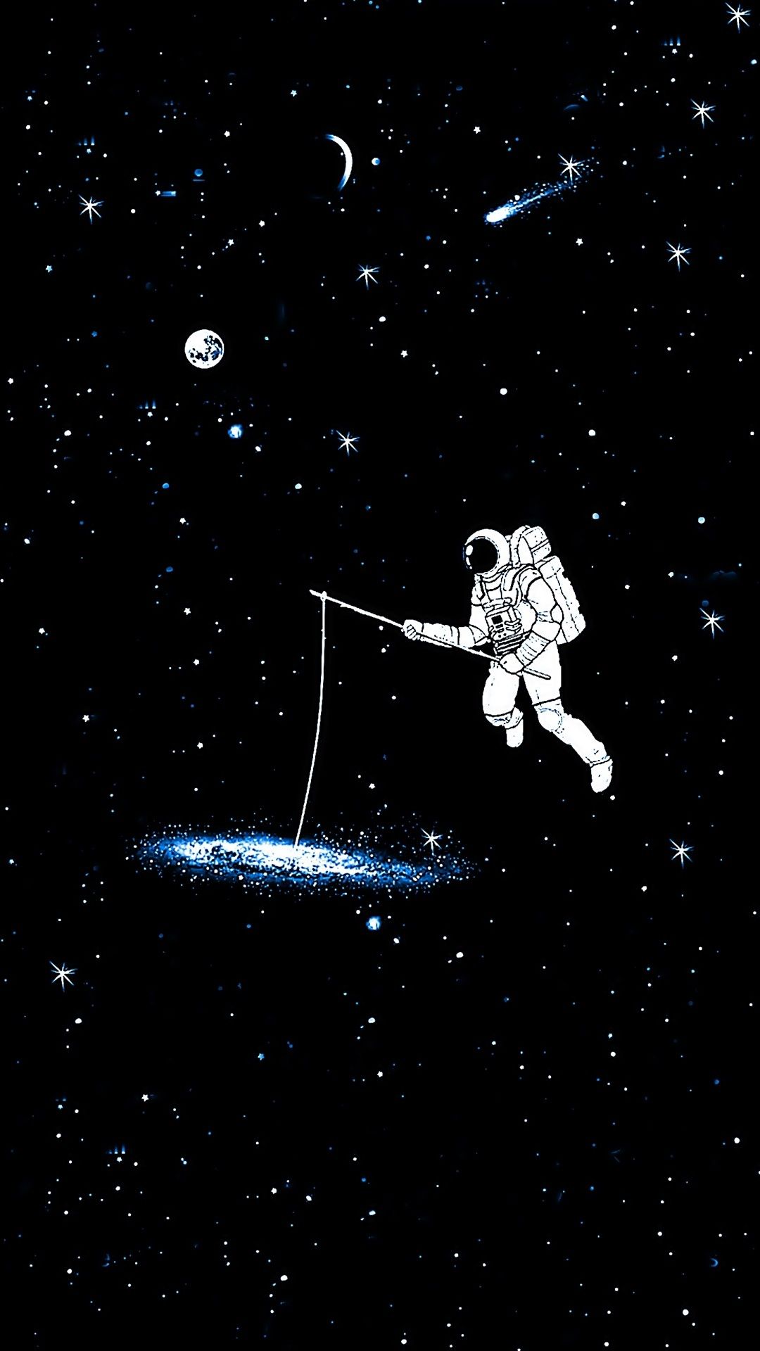 Astronauta pesca galassia spazio, 1080x1920 Full HD Verticale, iPhone