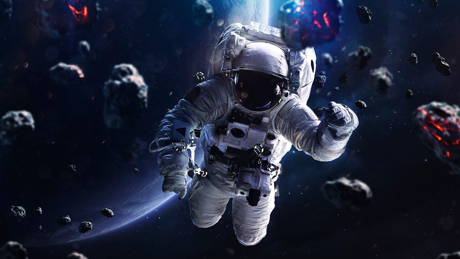 Astronauta tra asteroidi spazio, 1920x1080 Full HD 1080p, Laptop