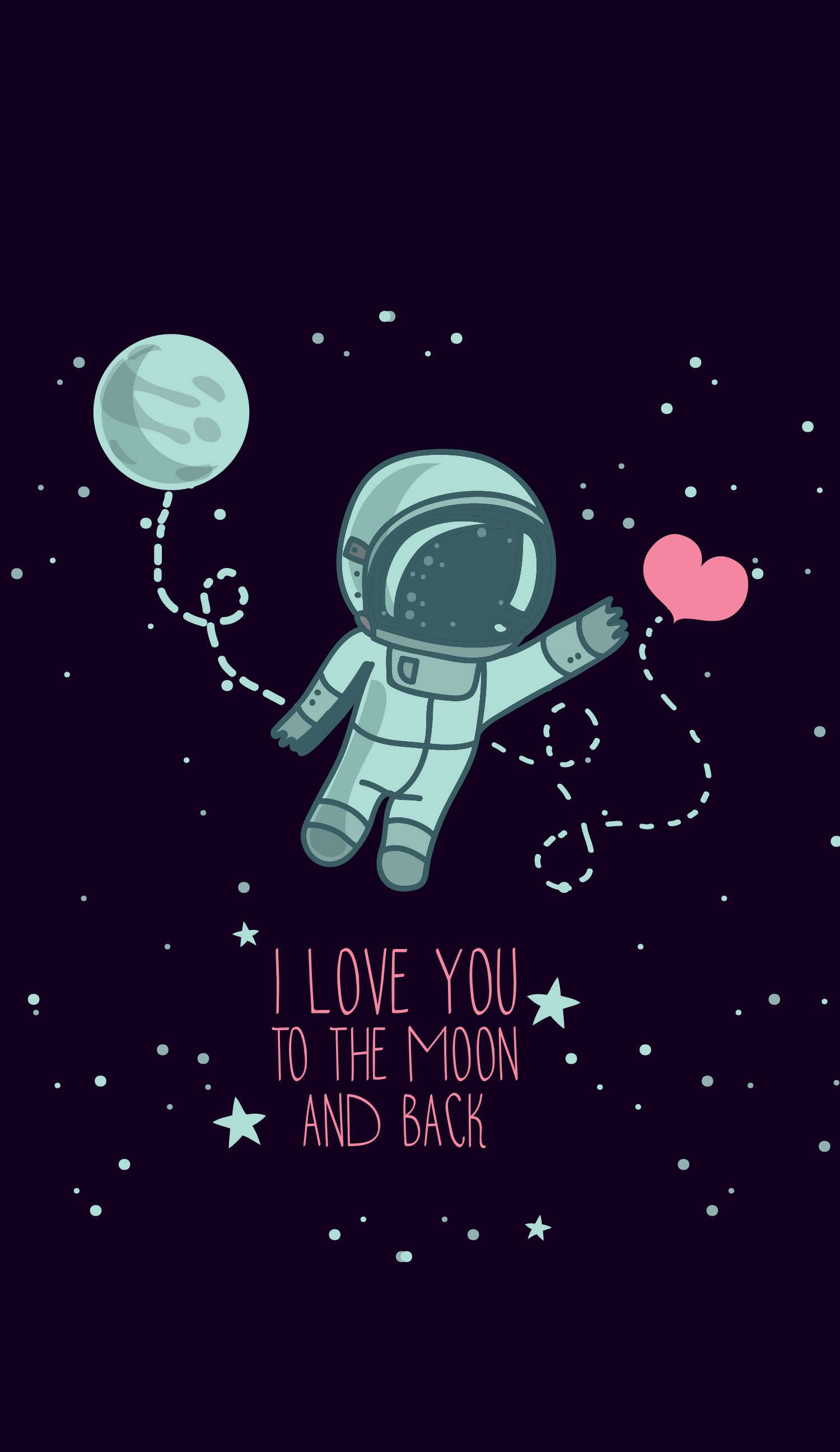 Astronauta cartoon luna cuore, 1500x2592 Full HD Verticale, Smartphone