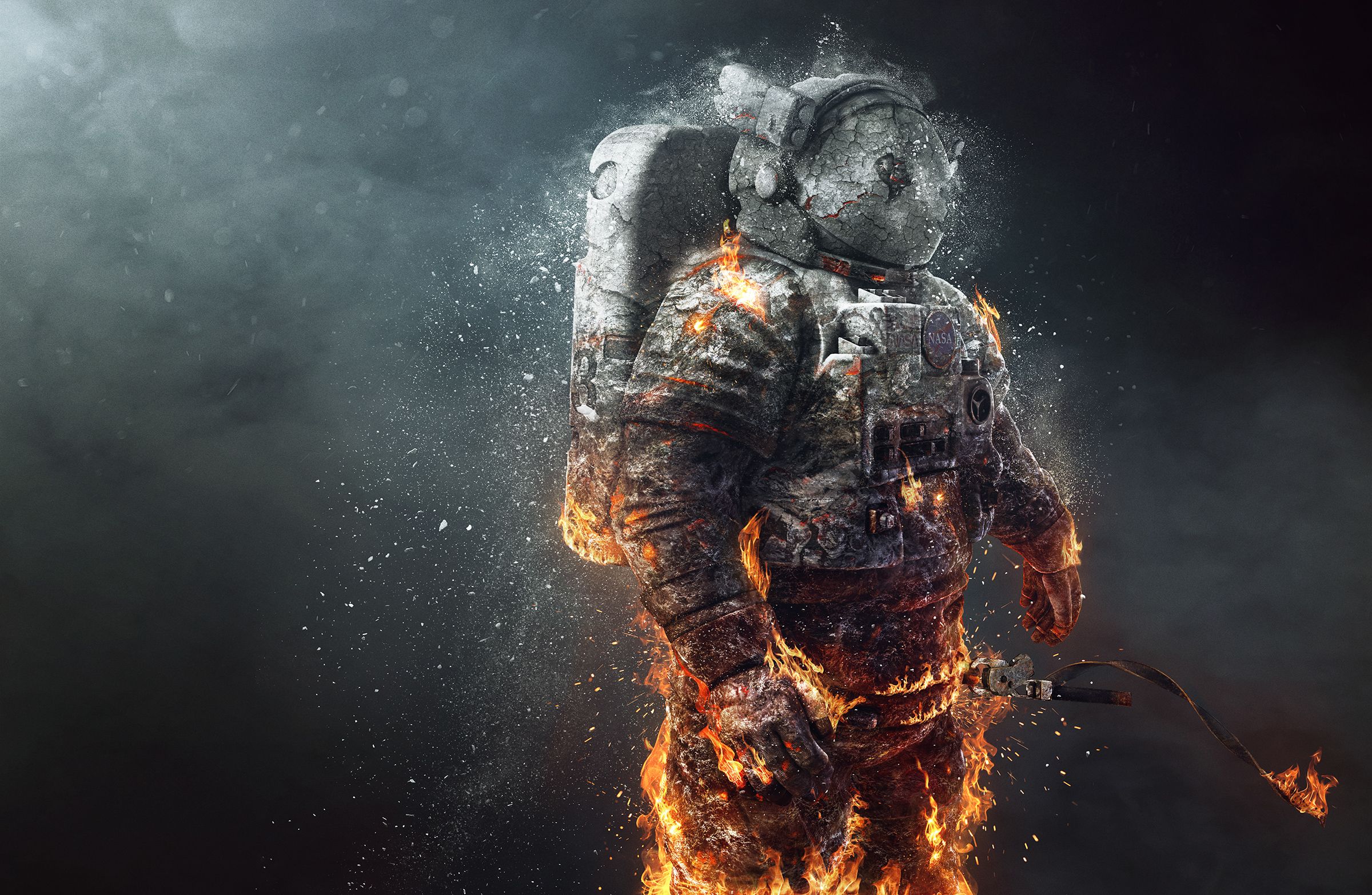 Astronauta in fiamme fumo, 2400x1566 2K, Desktop
