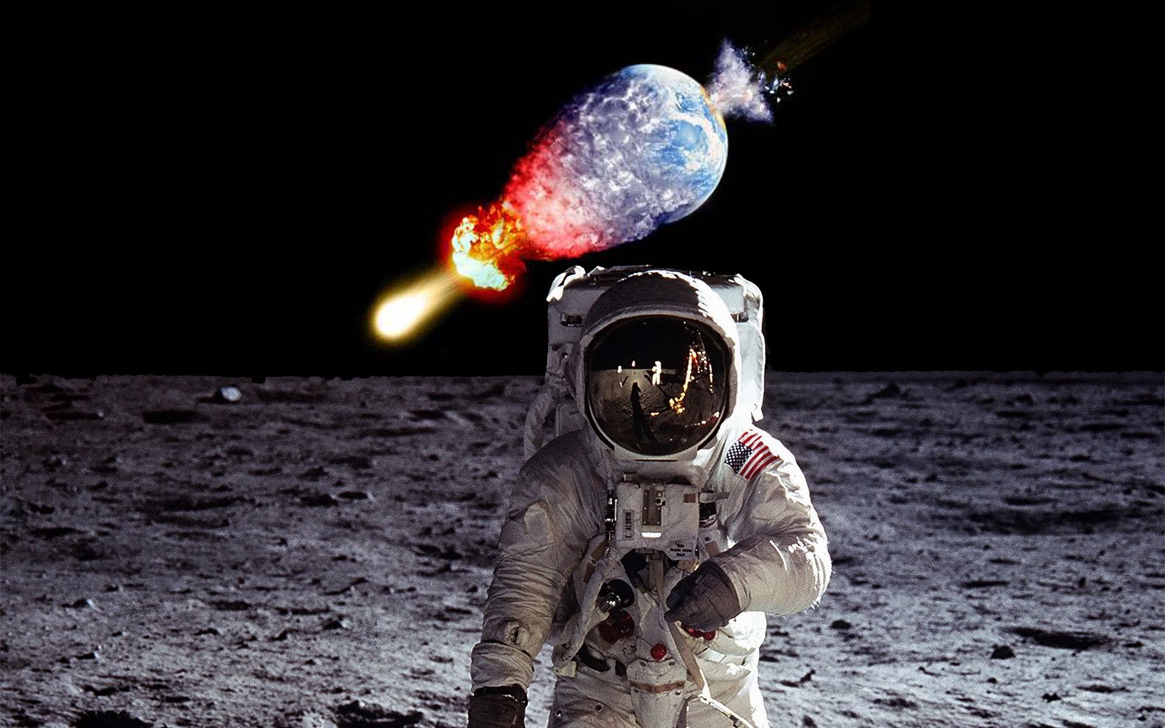 Astronauta sulla luna, terra in fiamme, 1680x1050 HD Ready, Notebook Gaming