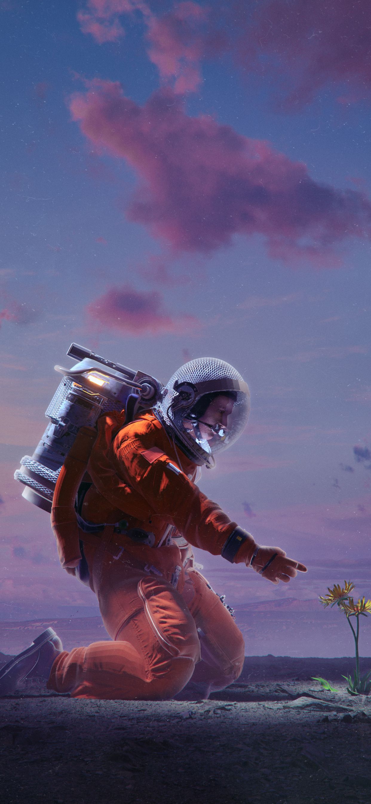 Astronauta arancione al tramonto, 1242x2688 Verticale, Mobile