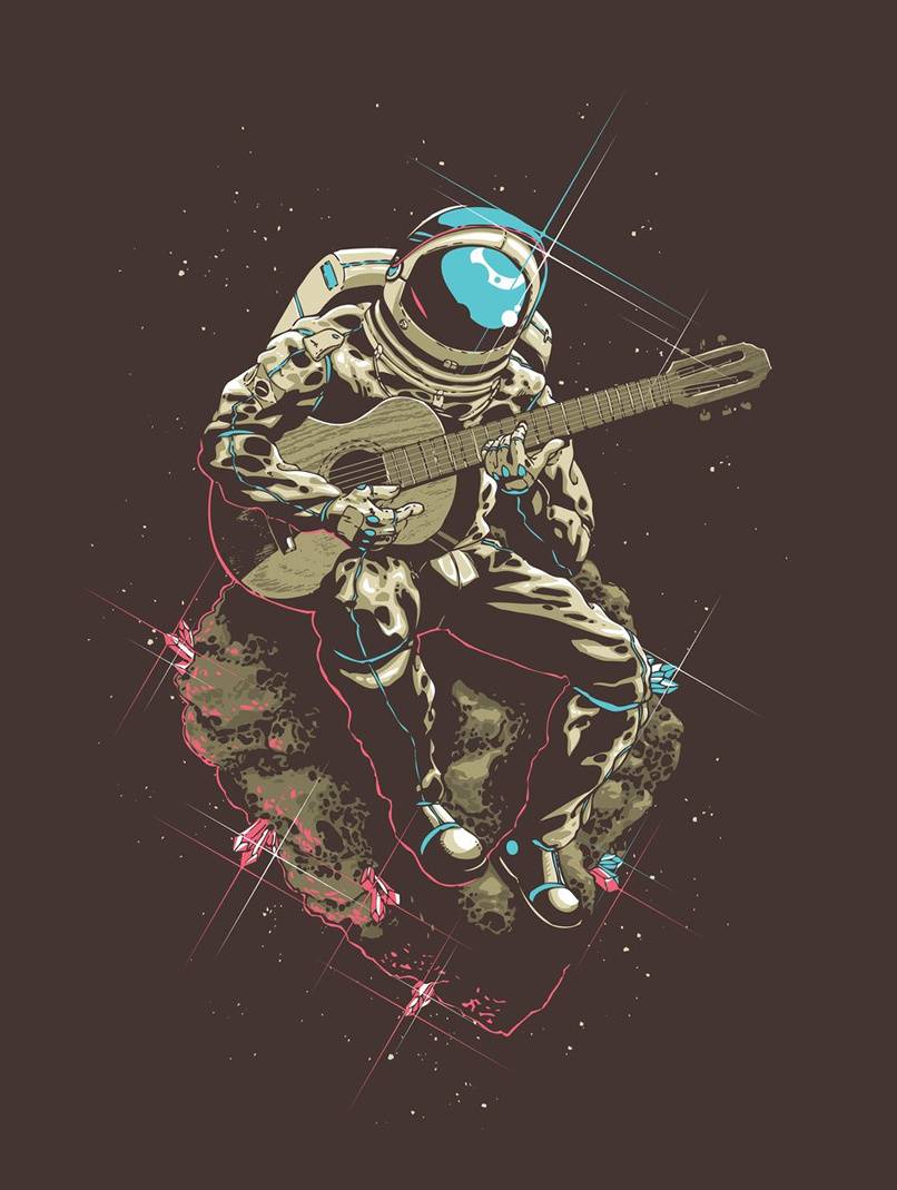 Astronauta con chitarra su asteroide, 806x1069 Full HD Verticale, Smartphone