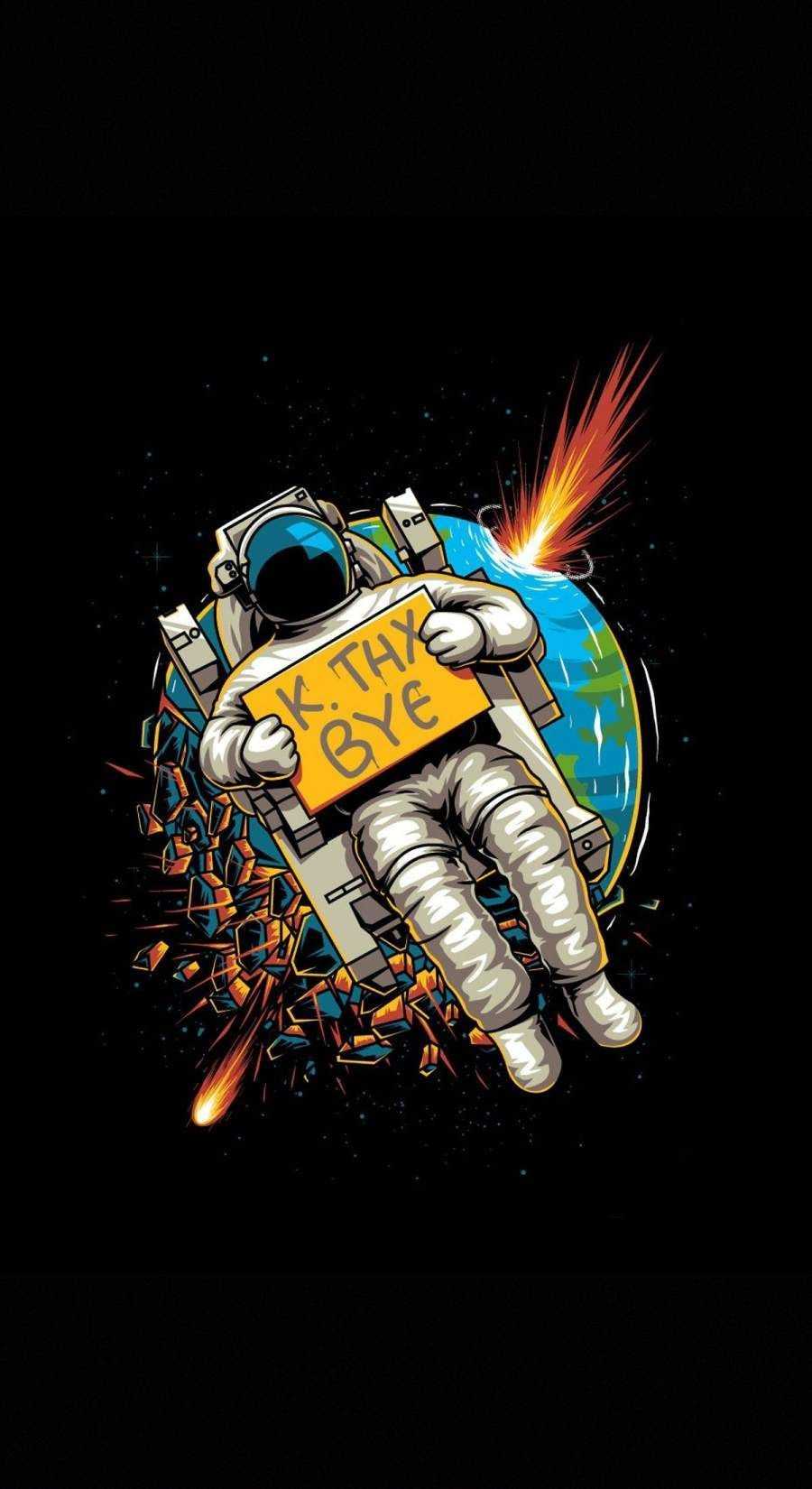 Astronauta con cartello nello spazio, 900x1650 Verticale, Telefono