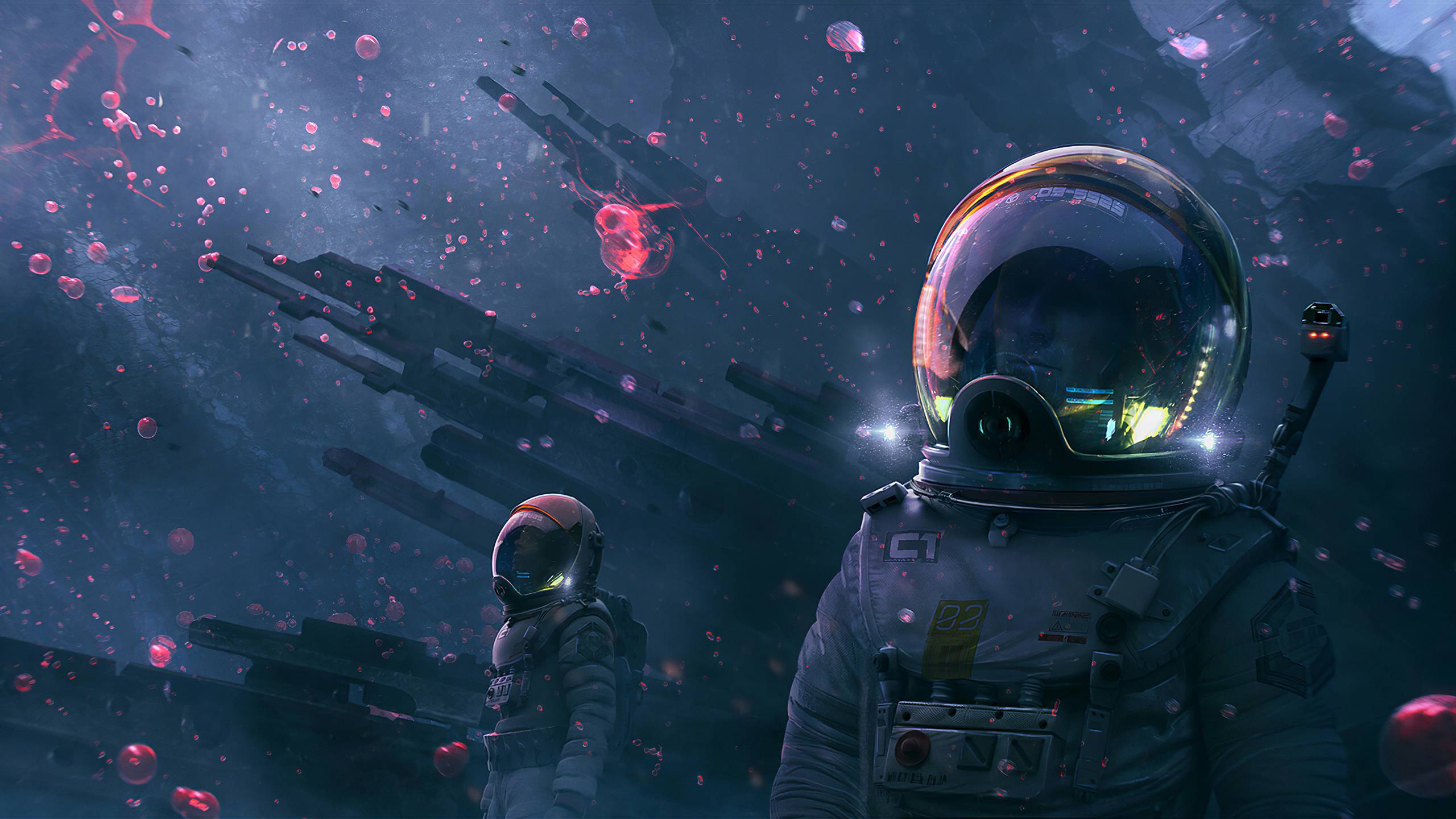 Astronauti in scena spaziale notturna, 2560x1440 QHD, Laptop