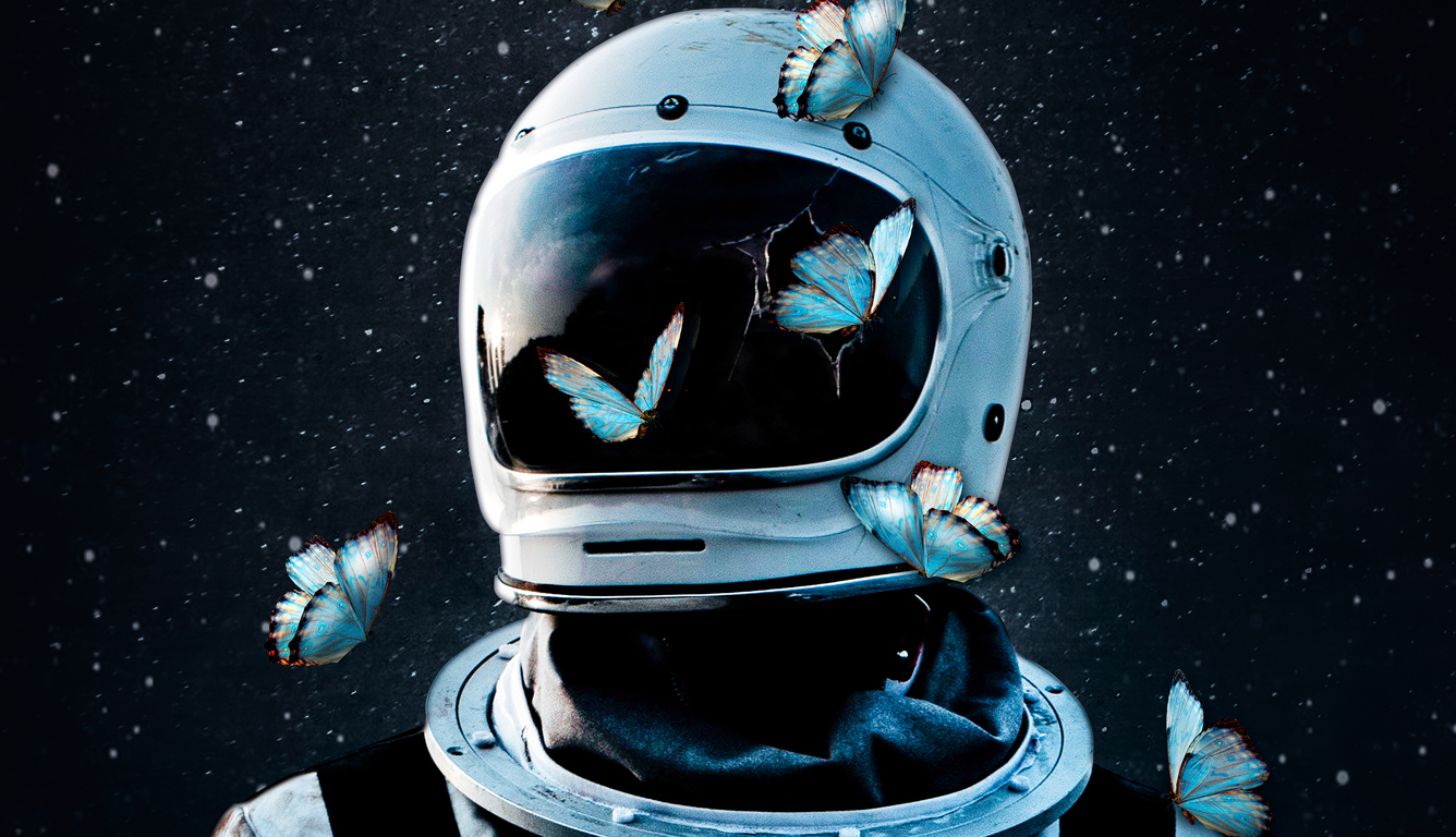 Astronauta con farfalle nel casco, 1336x768 HD, Desktop