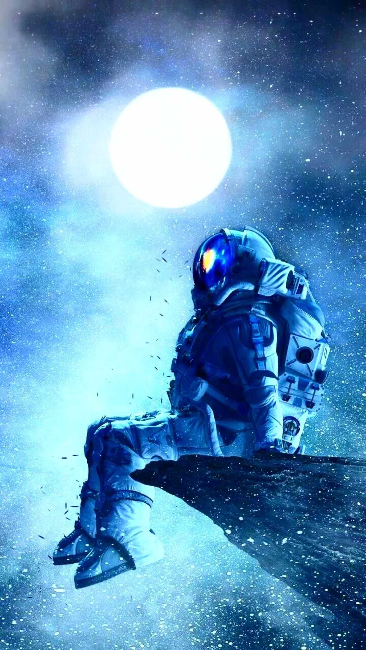 Astronauta seduto sotto luna, 1216x2160 Full HD Verticale, Smartphone