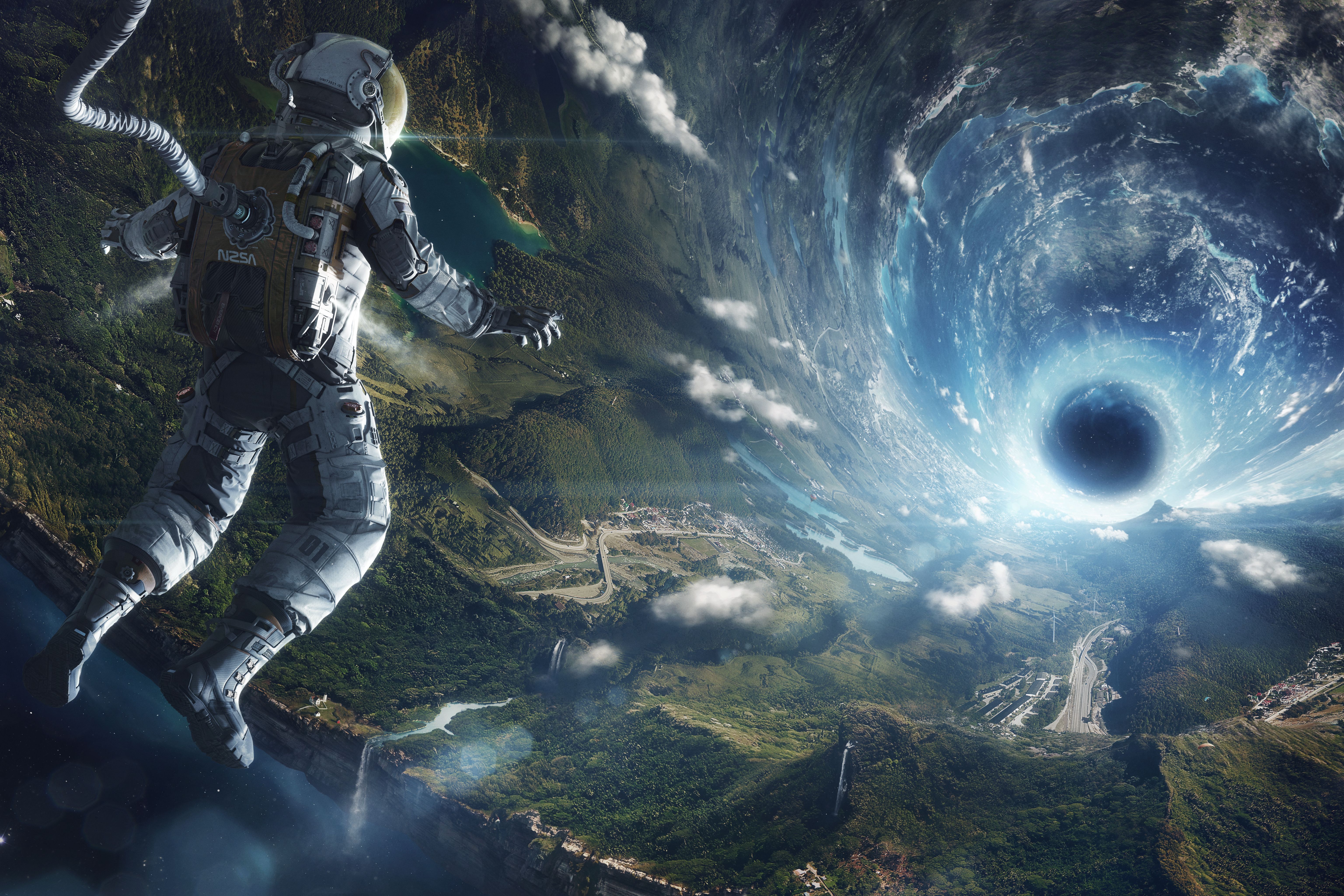 Astronauta e buco nero, 6147x4098 4K, Desktop 4K