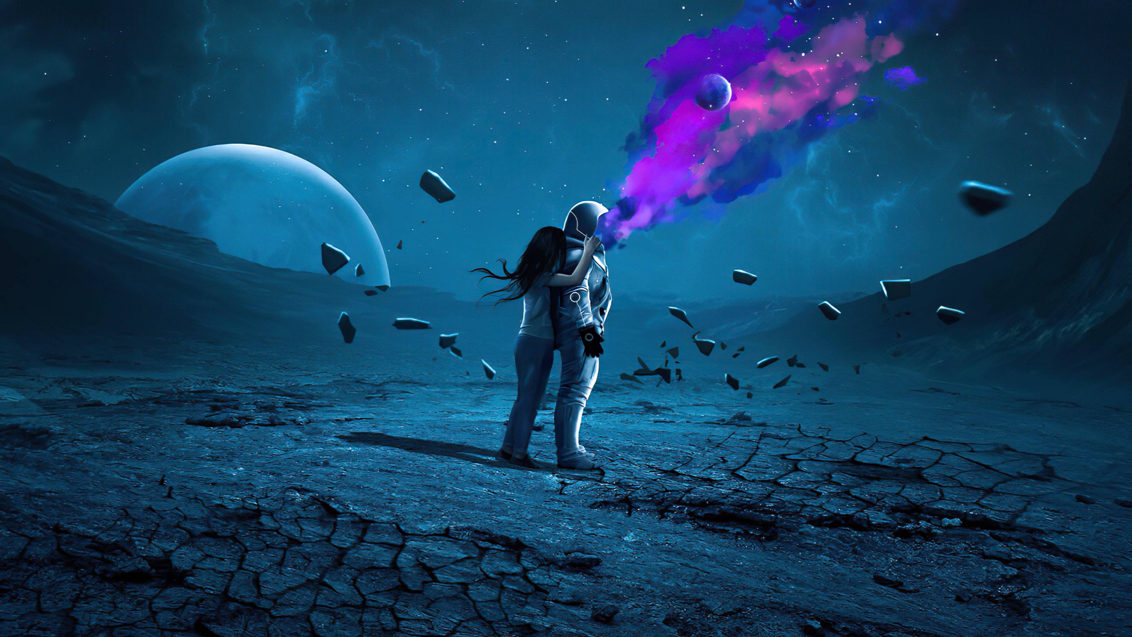 Astronauta con esplosione viola spaziale, 3840x2160 4K, Desktop 4K