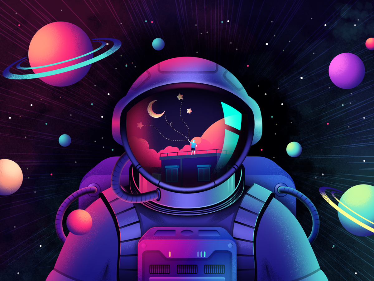 Astronauta con pianeti colorati, 1200x900 HD, PC