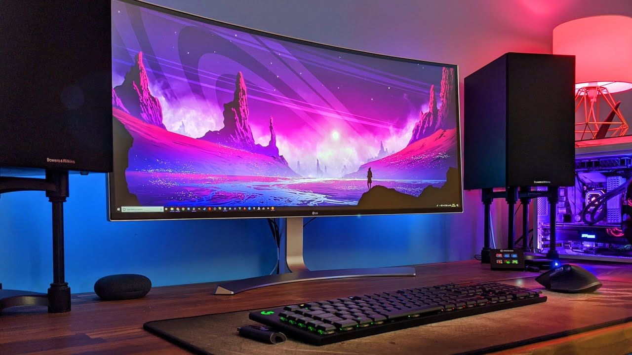 Postazione gaming con monitor curvo, sfondi per PC, 1280x720 HD, PC Desktop
