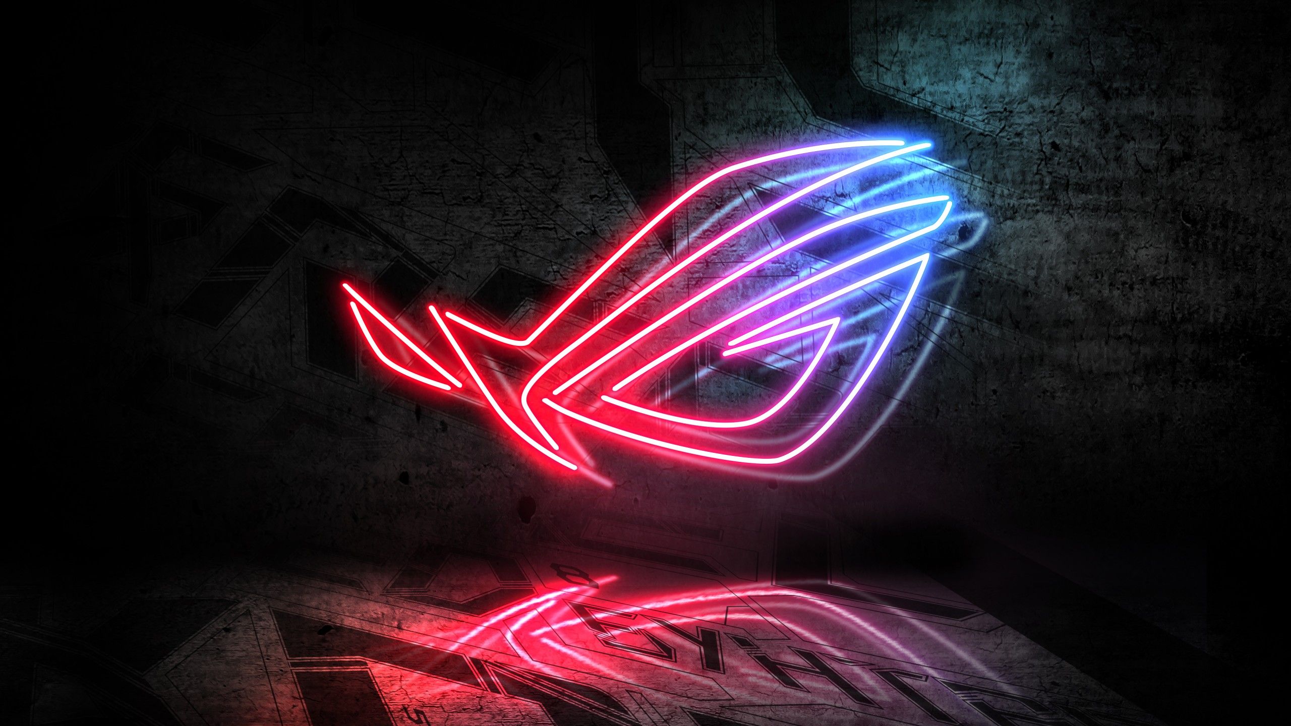Logo ASUS ROG neon rosa blu, hardware computer, 2560x1440 2K QHD, PC