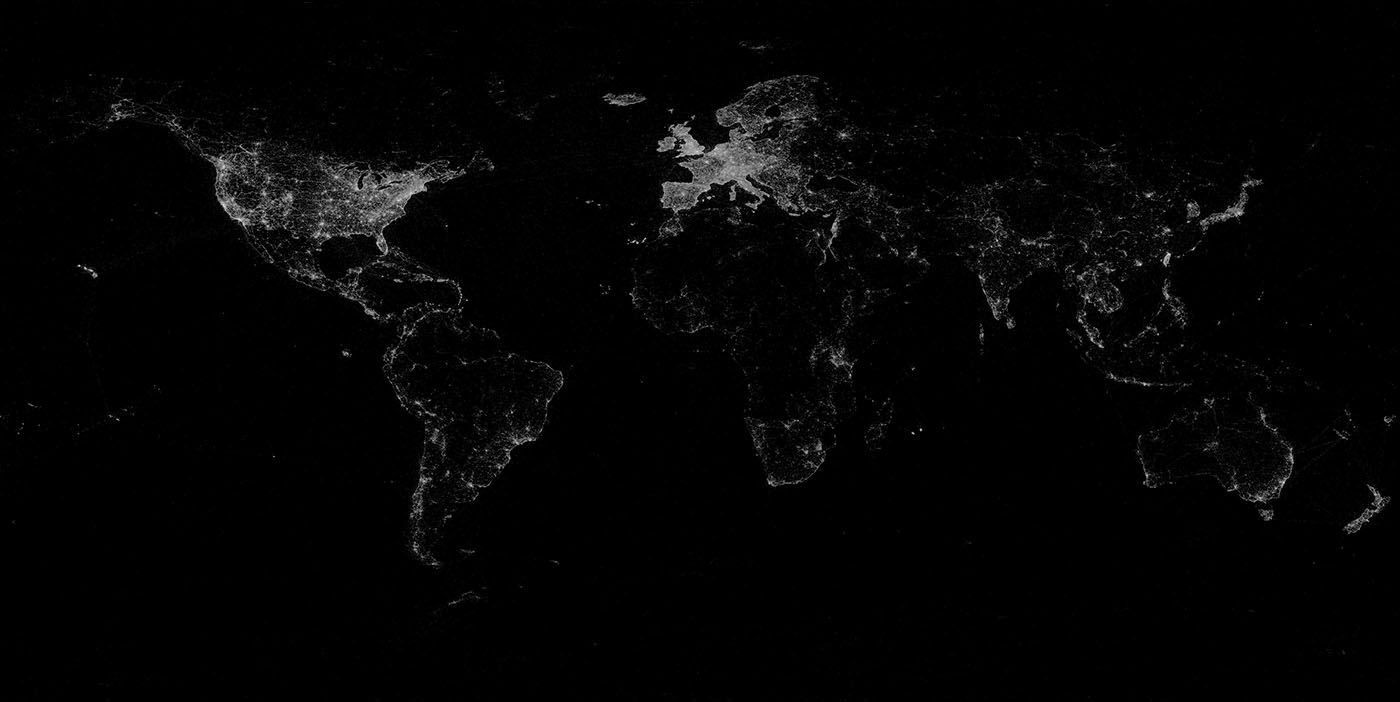 Mappa del mondo blu su nero, 1920x1200 WUXGA, PC