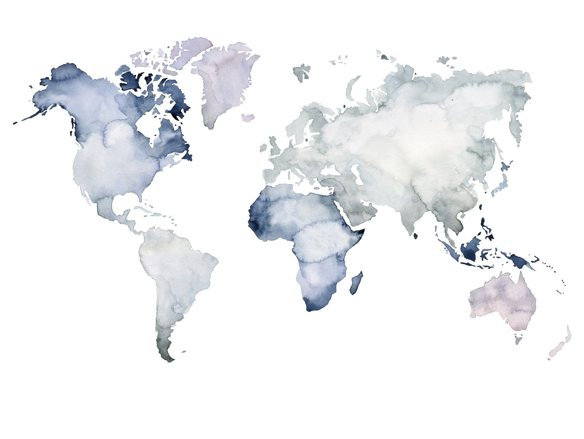 Mappa del mondo acquerello blu, 2000x1505 Hi-Res, Laptop