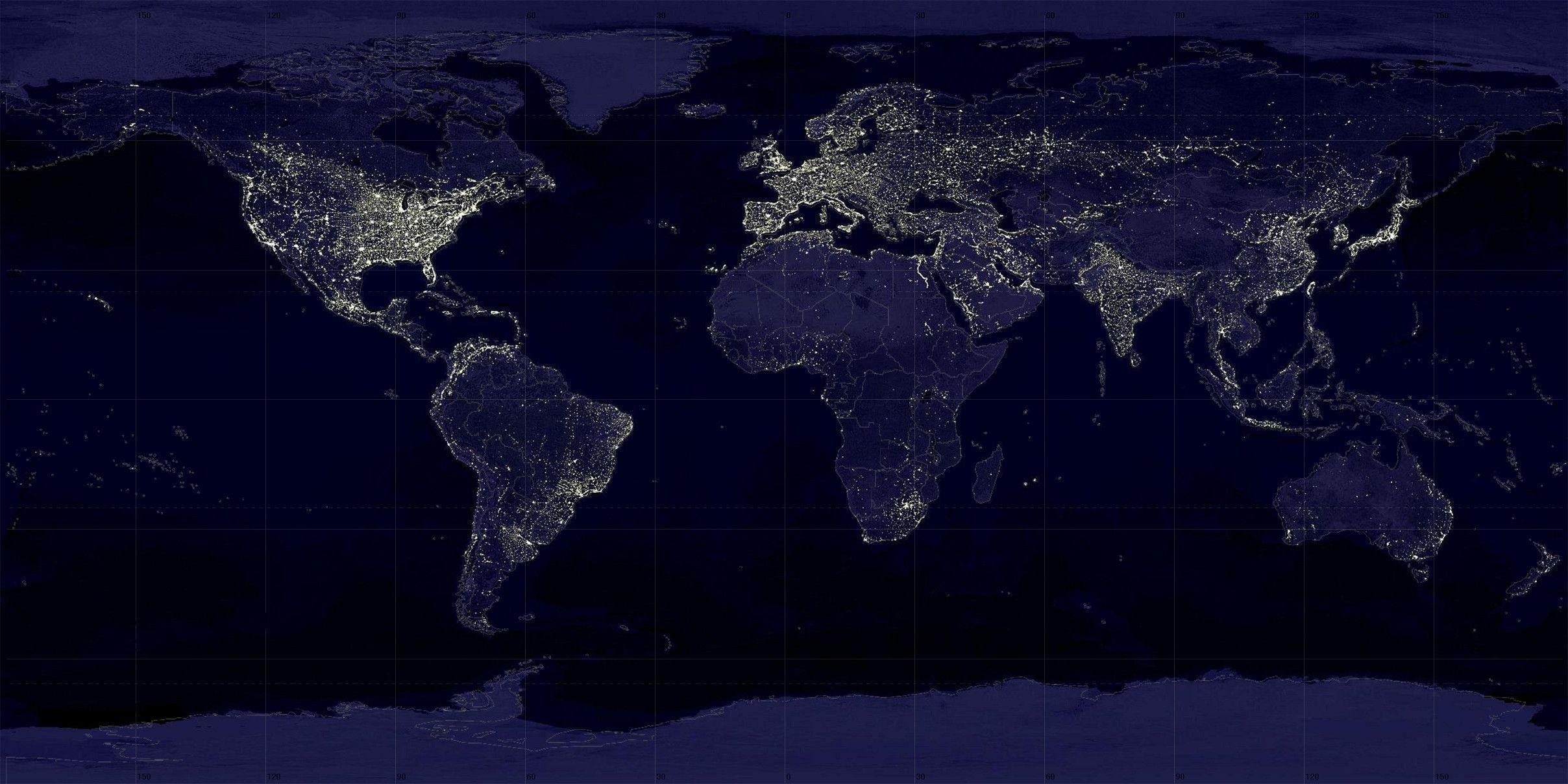 Mappa mondo luci notturne, 2416x1208 2K, iMac