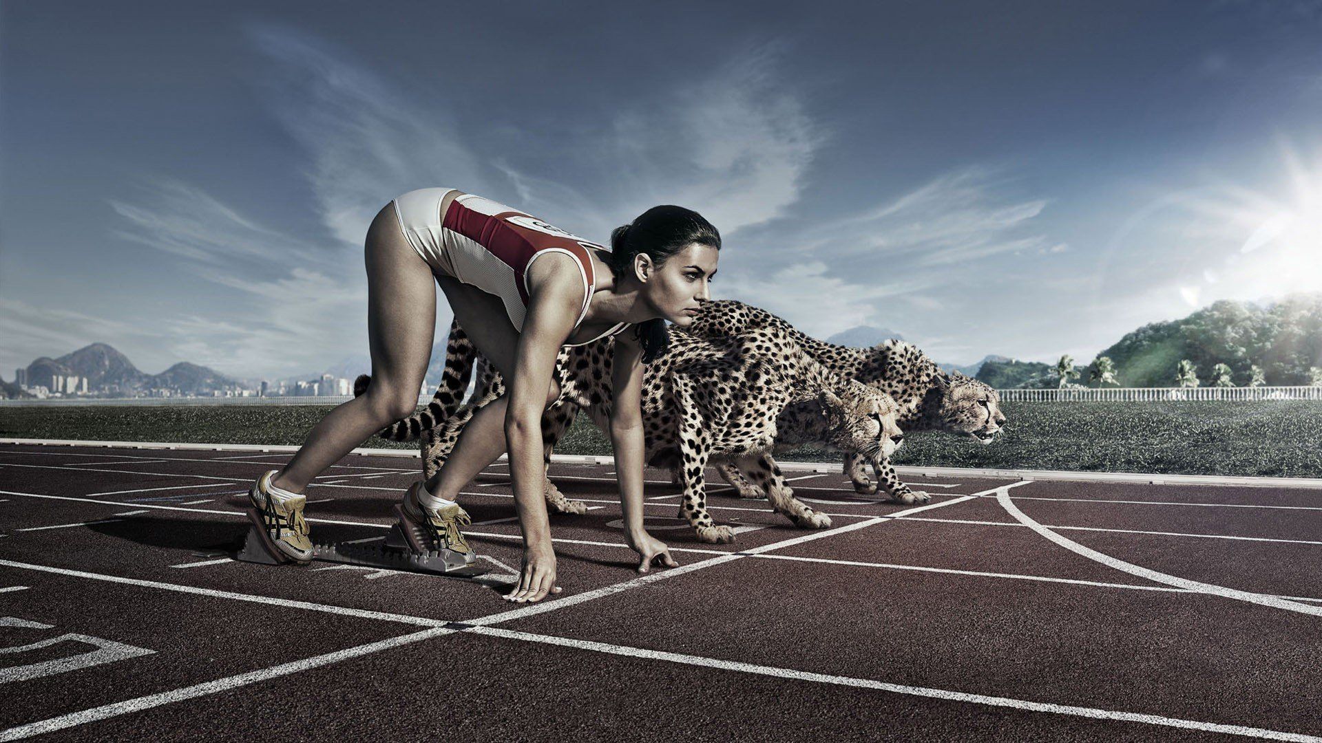 Atleta e ghepardo su pista, 1920x1080 Full HD, Desktop