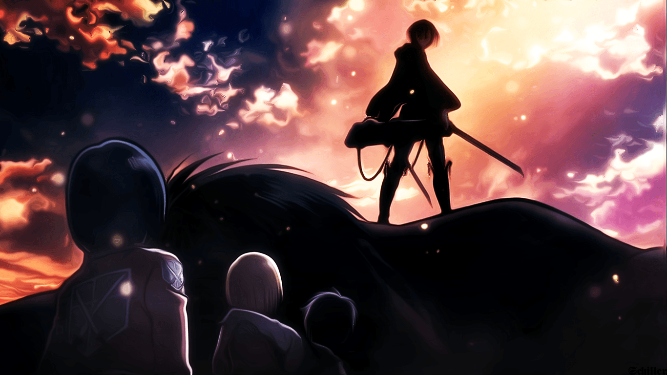 Silhouette soldato Attack on Titan, 1366x768 HD, Desktop