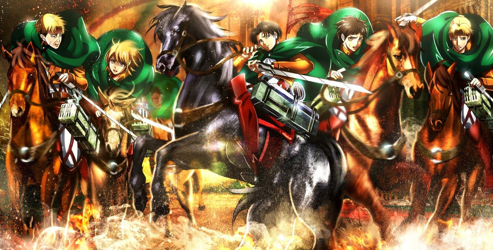 Attack on Titan soldati a cavallo, 1600x812 HD, Desktop