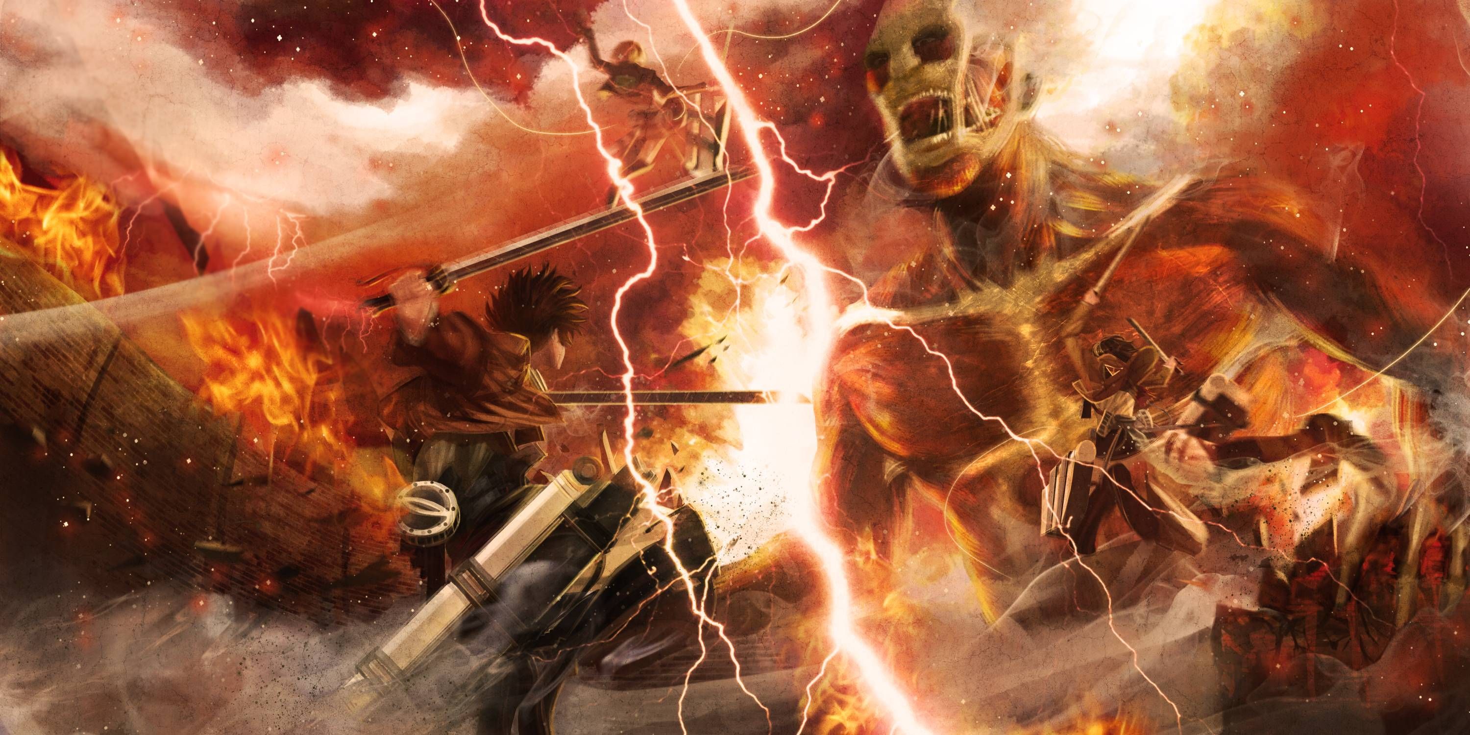 Attack on Titan battaglia fulmini, giganti, 3000x1500 2K QHD, Monitor Gaming
