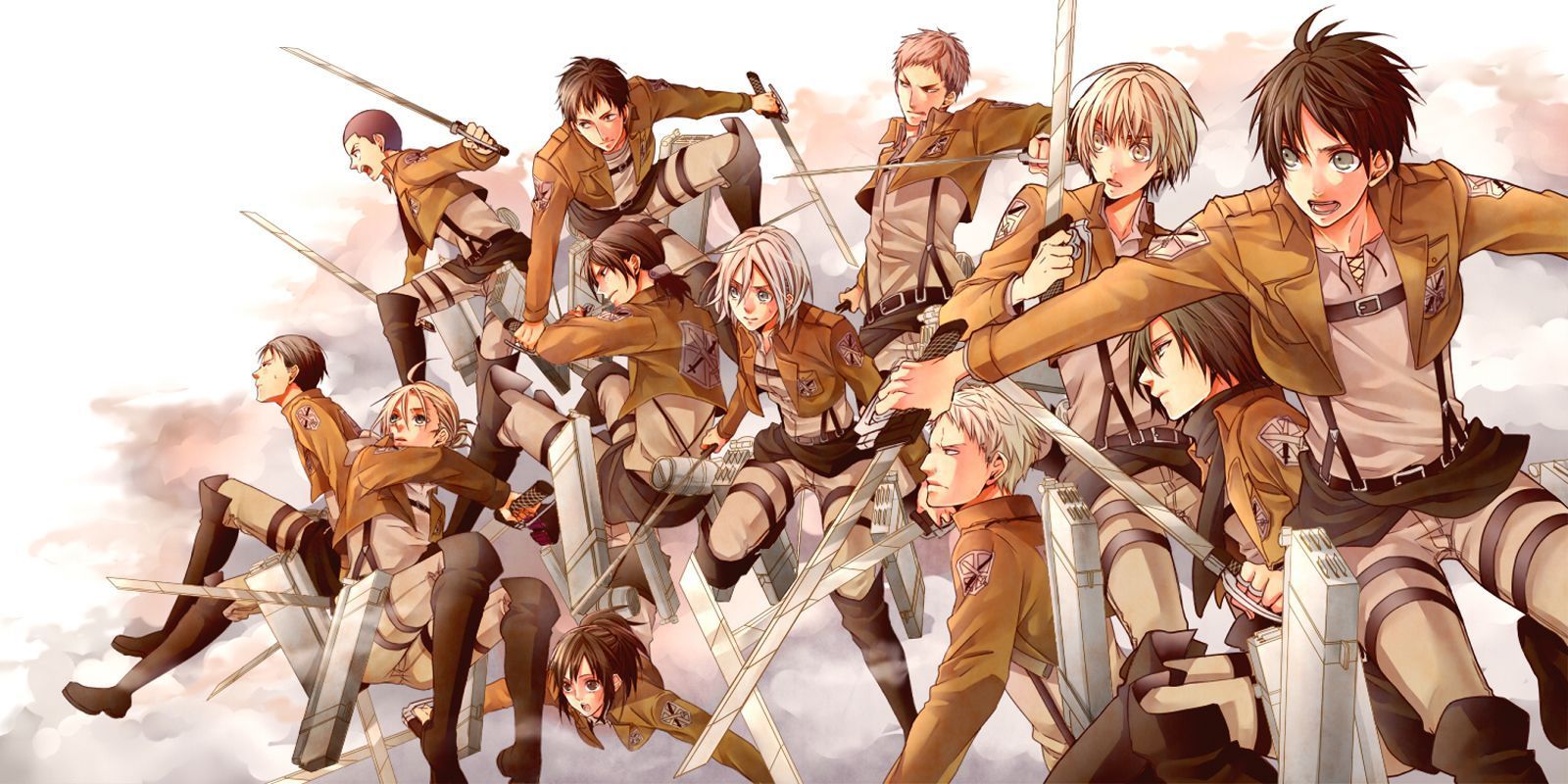 Personaggi Attack on Titan gruppo, 1600x800 HD Ready, PC