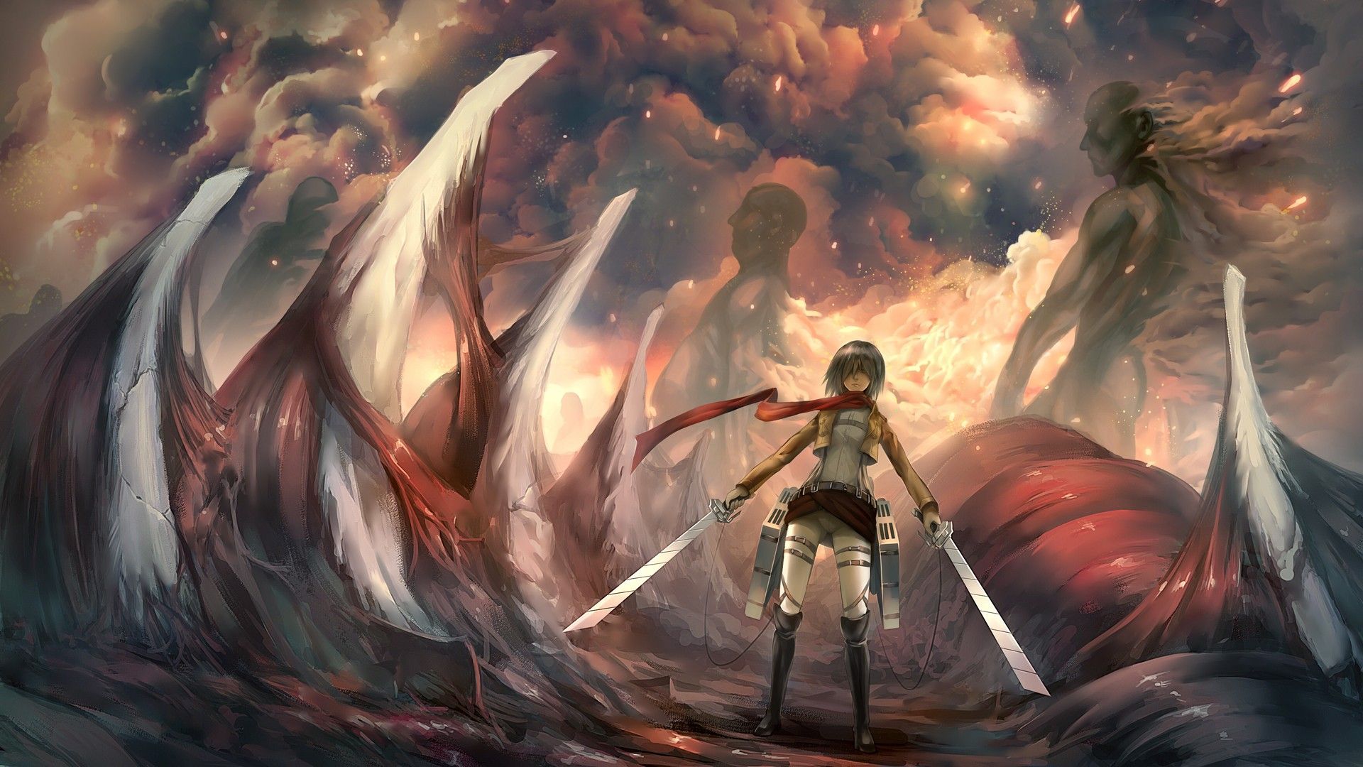 Attack on Titan personaggio con spade, giganti, 1920x1080 Full HD 1080p, Laptop