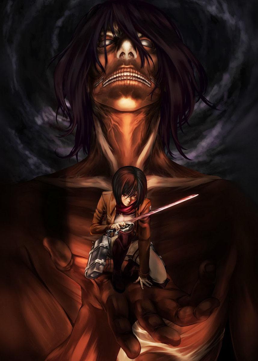 Titano ed Eren Attack on Titan, 858x1200 Verticale, Telefono