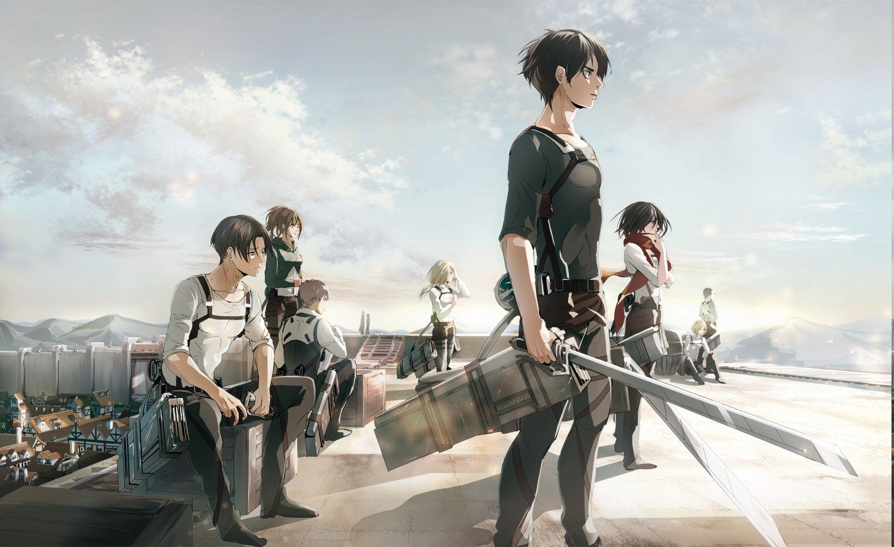 Personaggi Attack on Titan seduti, 1797x1100 HD Ready, PC