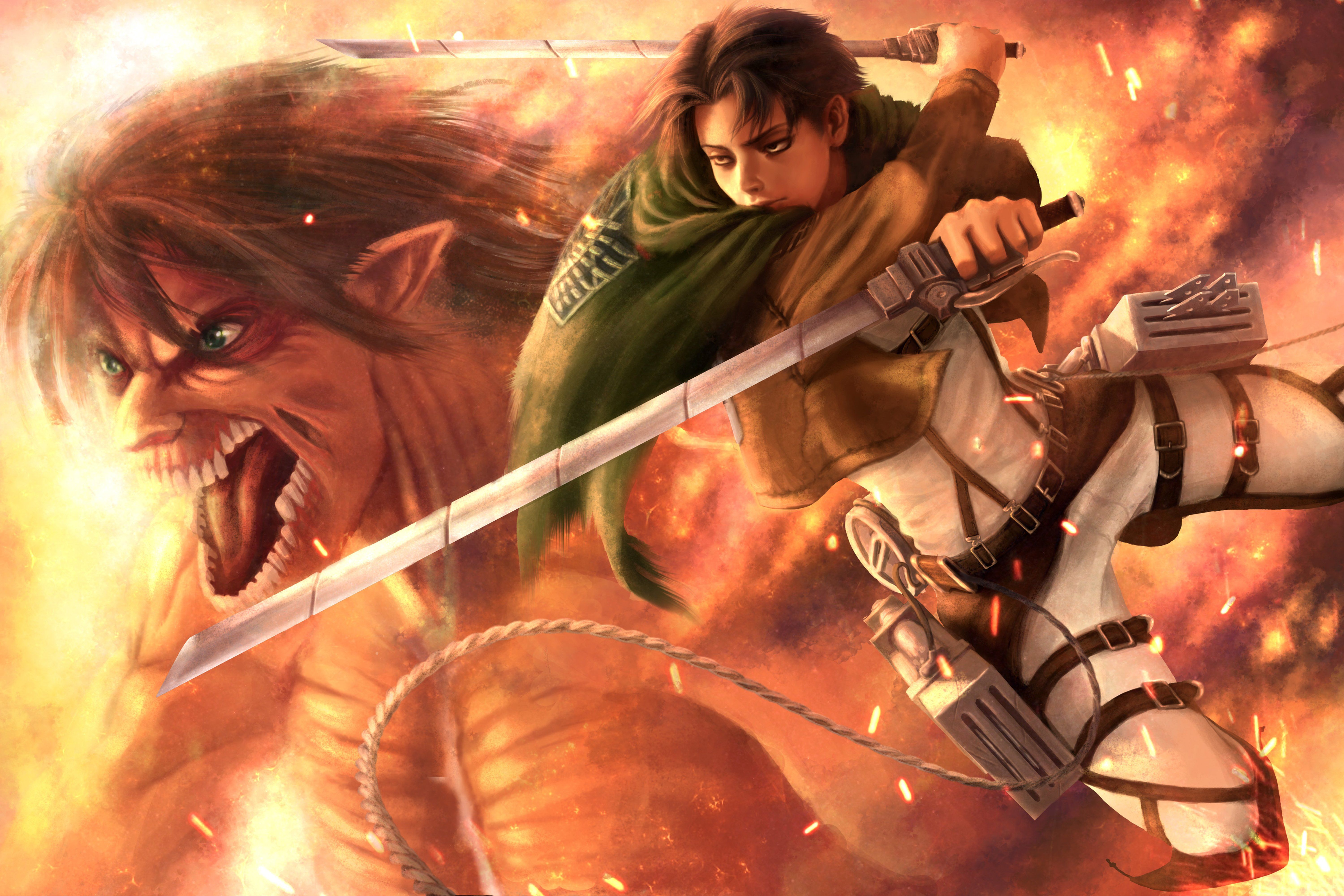 Levi Ackerman e Titano, Attack on Titan, 6001x4000 Ultra HD, Monitor 4K
