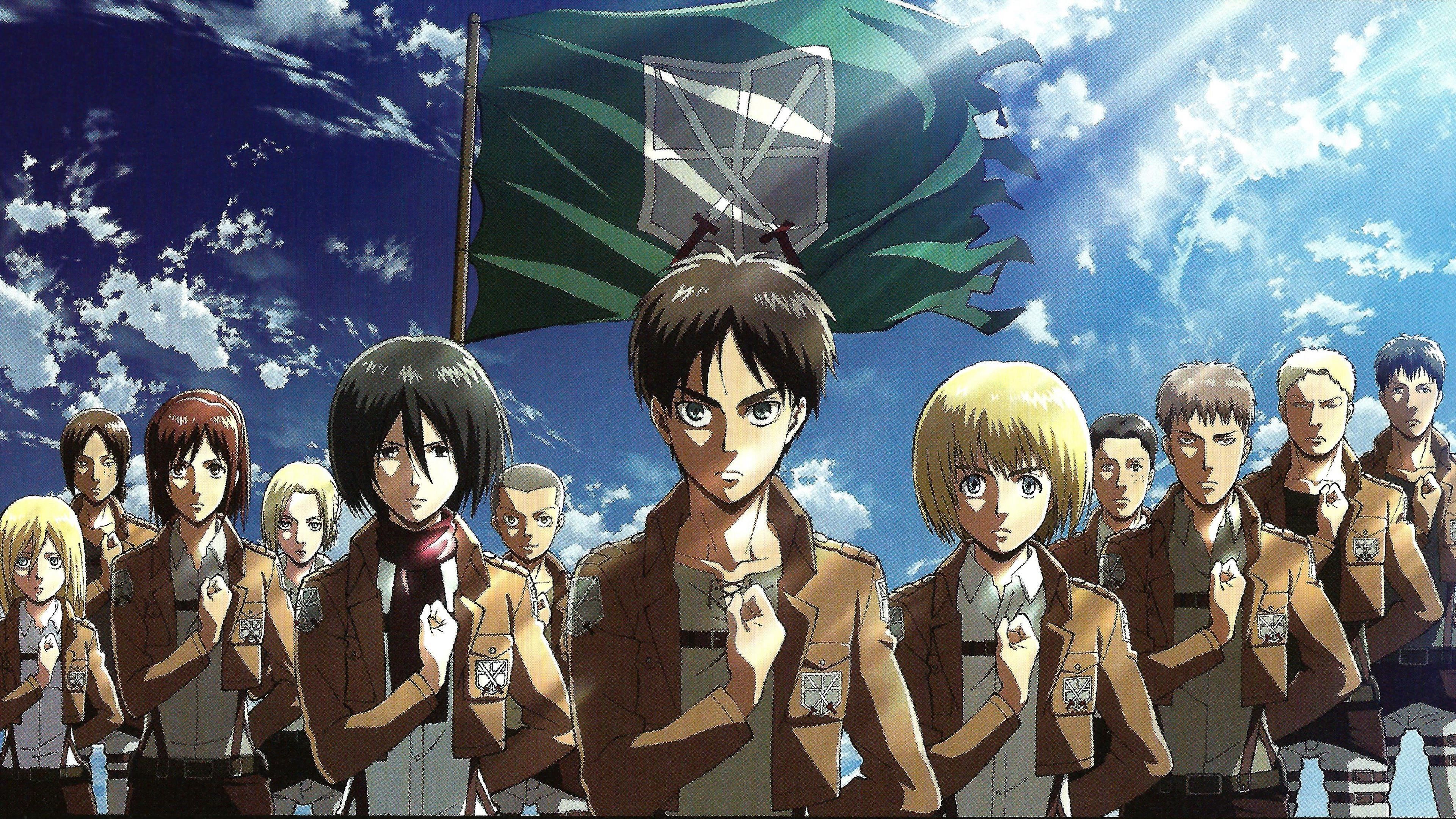 Personaggi Attack on Titan in formazione, 3840x2160 UHD, Monitor 4K