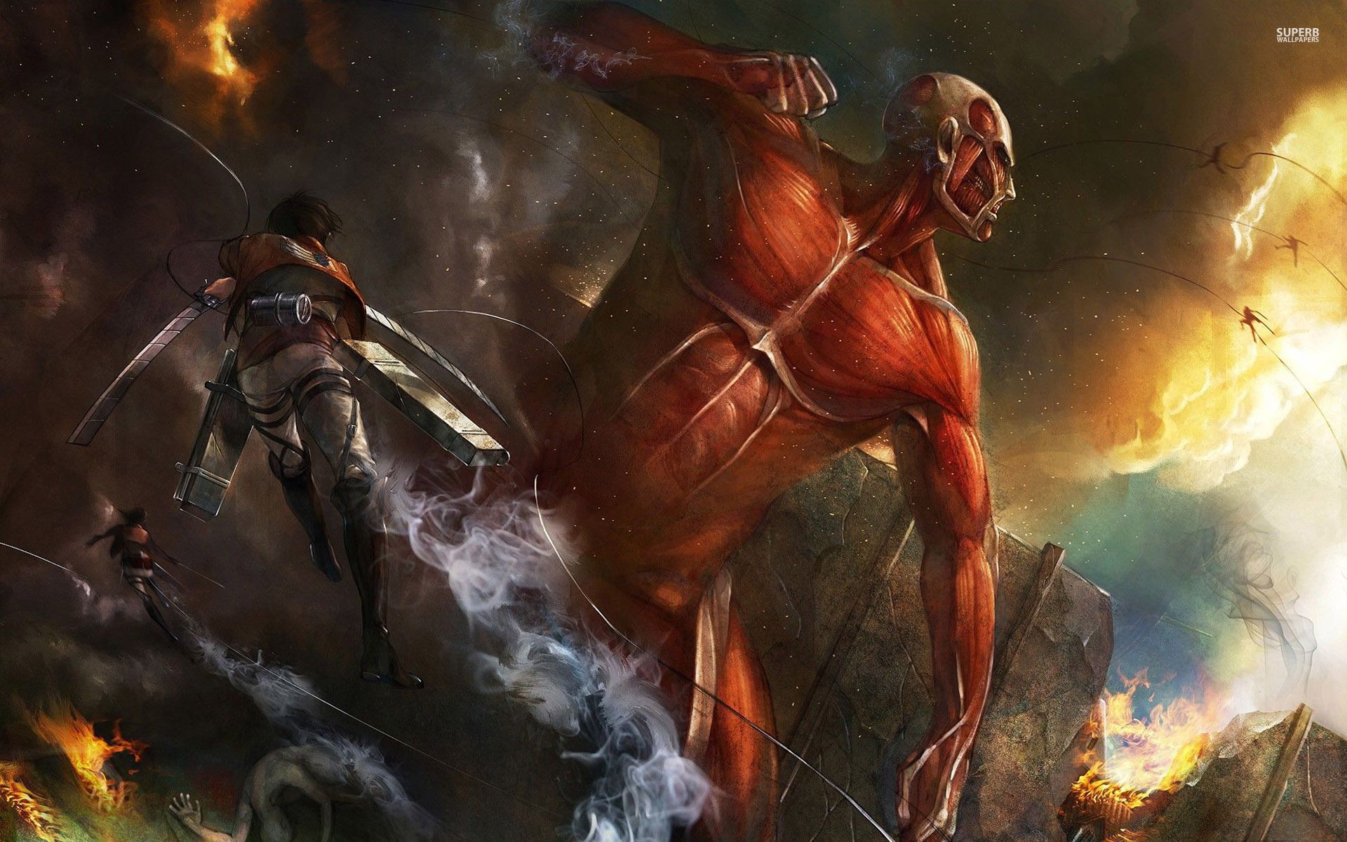 Titano Colossale contro soldato Attack on Titan, 1920x1200 Full HD+, Desktop