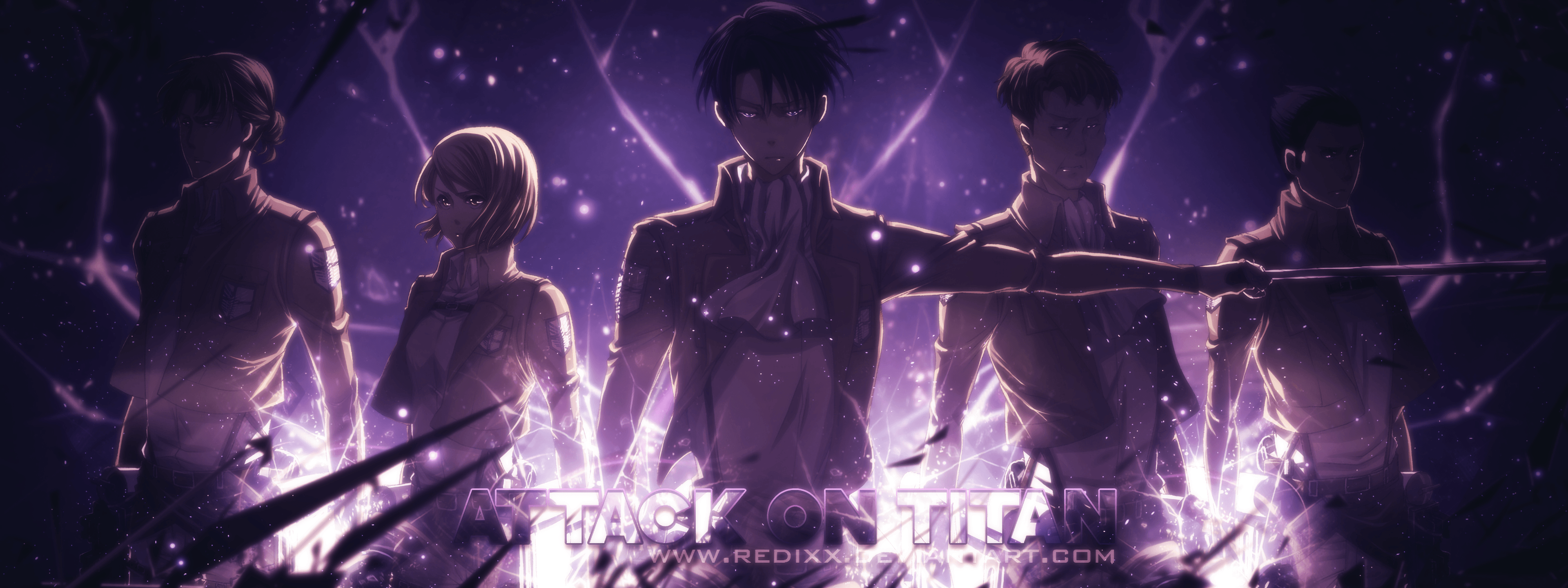 Personaggi Attack on Titan viola, 3840x1440 Panoramico, Dual Screen