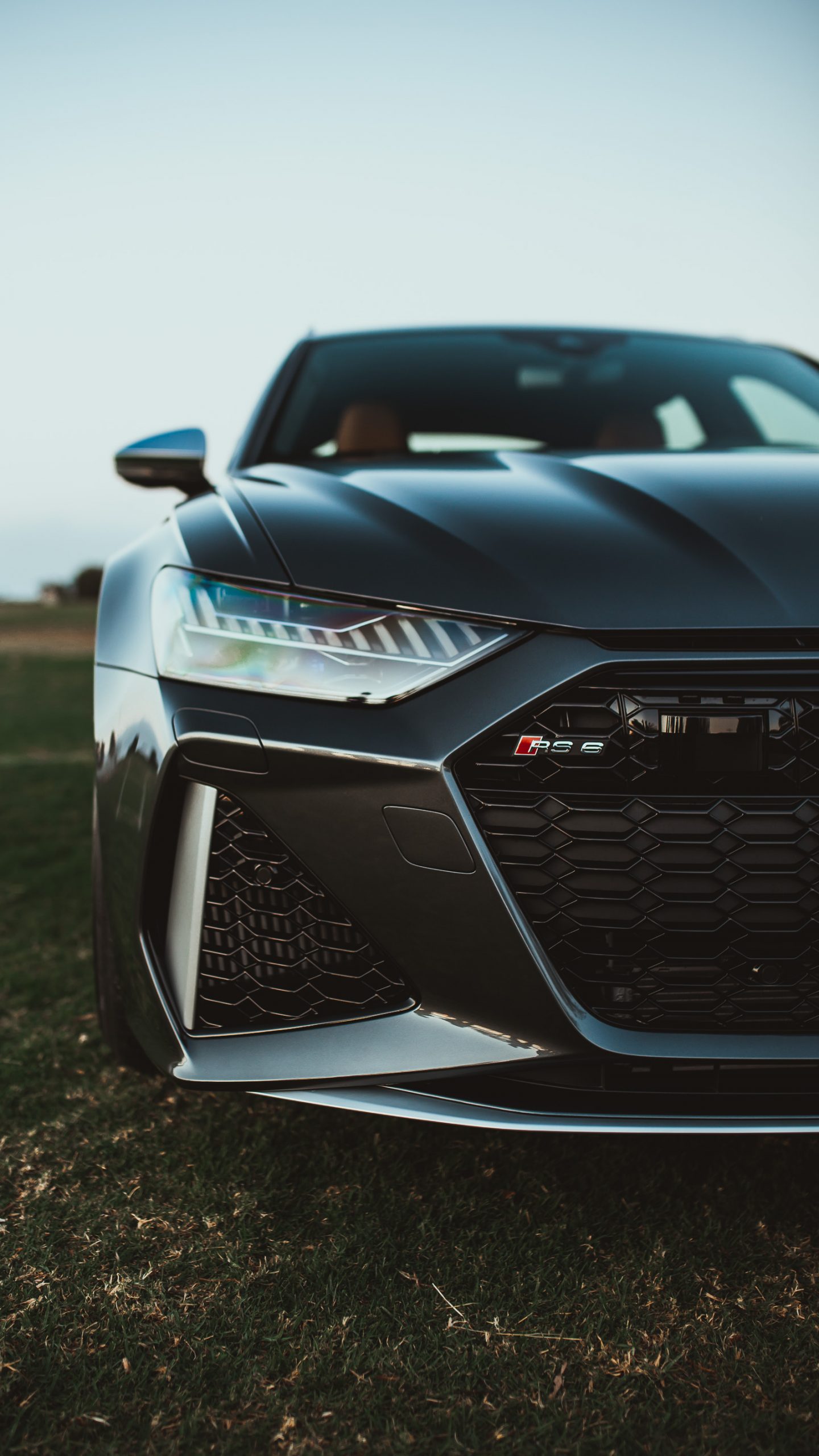 Audi RS6 nera frontale, sfondi 1440x2560 Verticale, Samsung Galaxy
