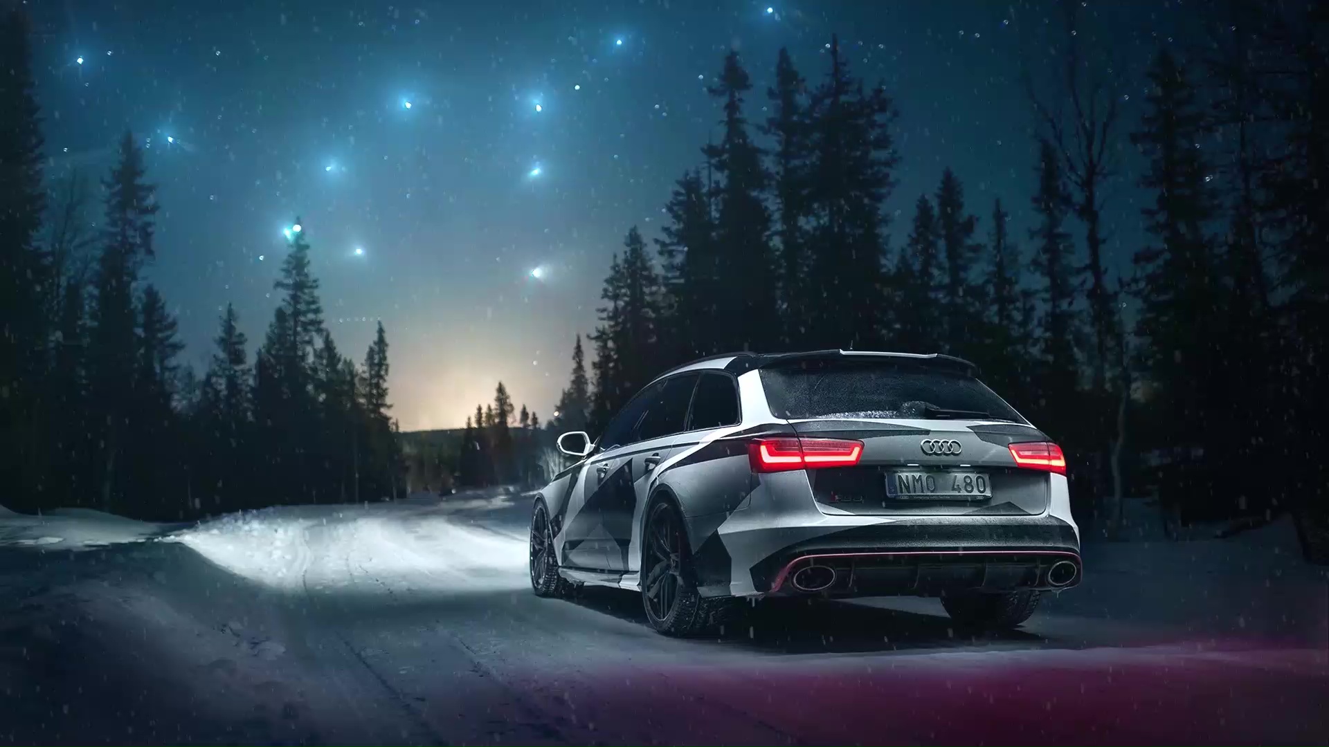 Audi RS6 nella neve notturna, sfondo 1920x1080 Full HD 1080p, Desktop