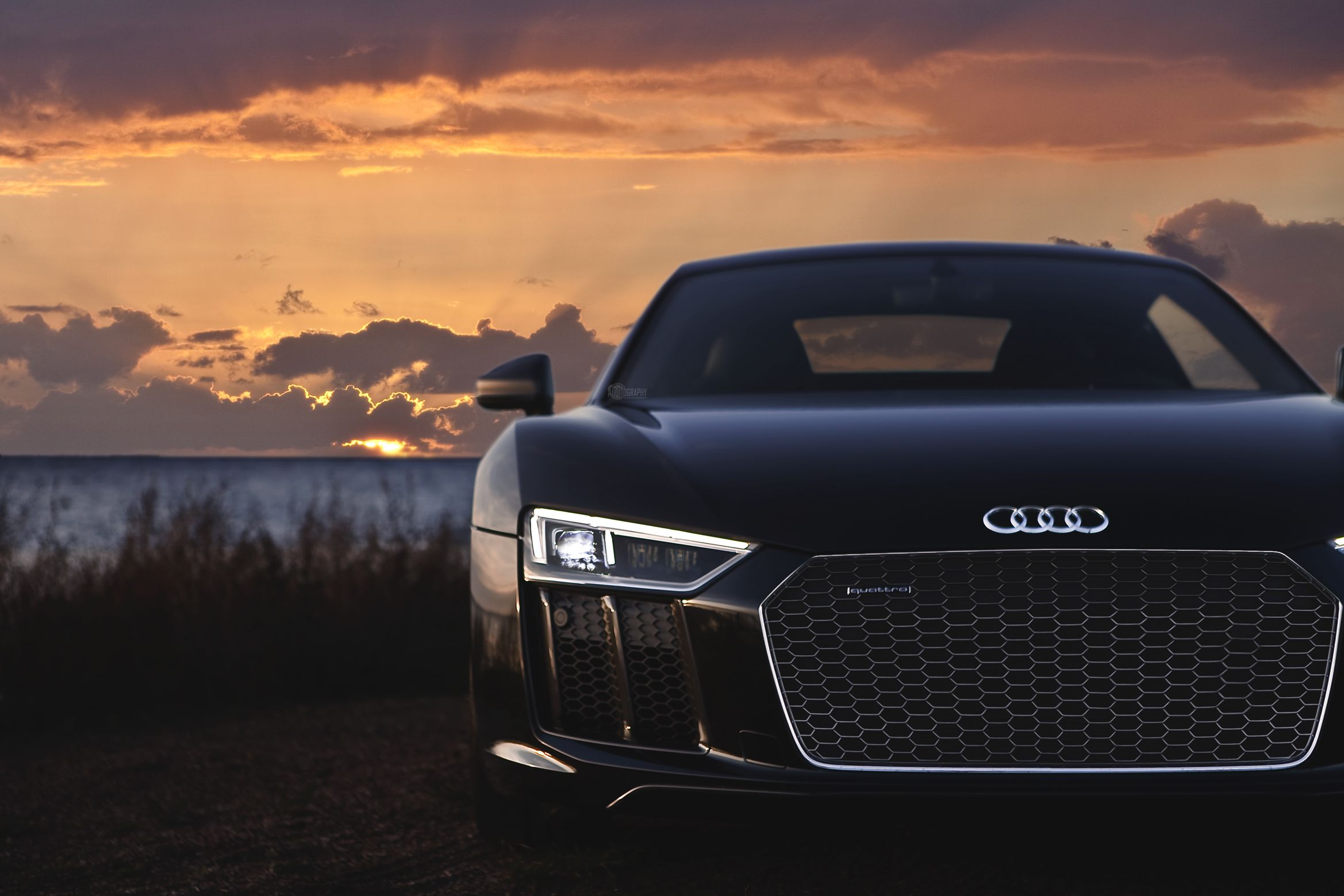 Audi R8 nera tramonto mare, V10, 2338x1559 Hi-Res, Desktop
