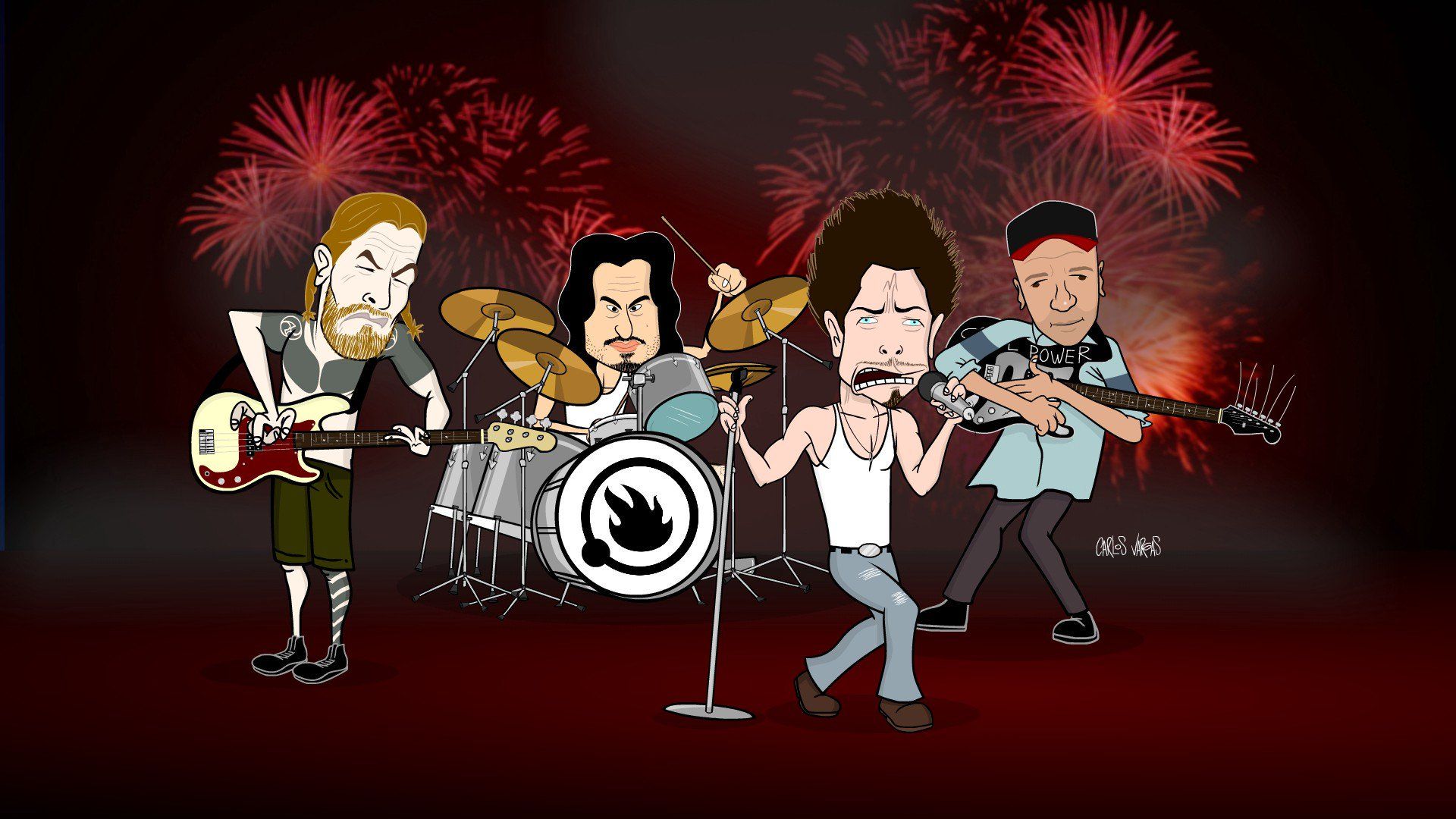 Cartoon band Audioslave concerto, 1920x1080 Full HD, Desktop