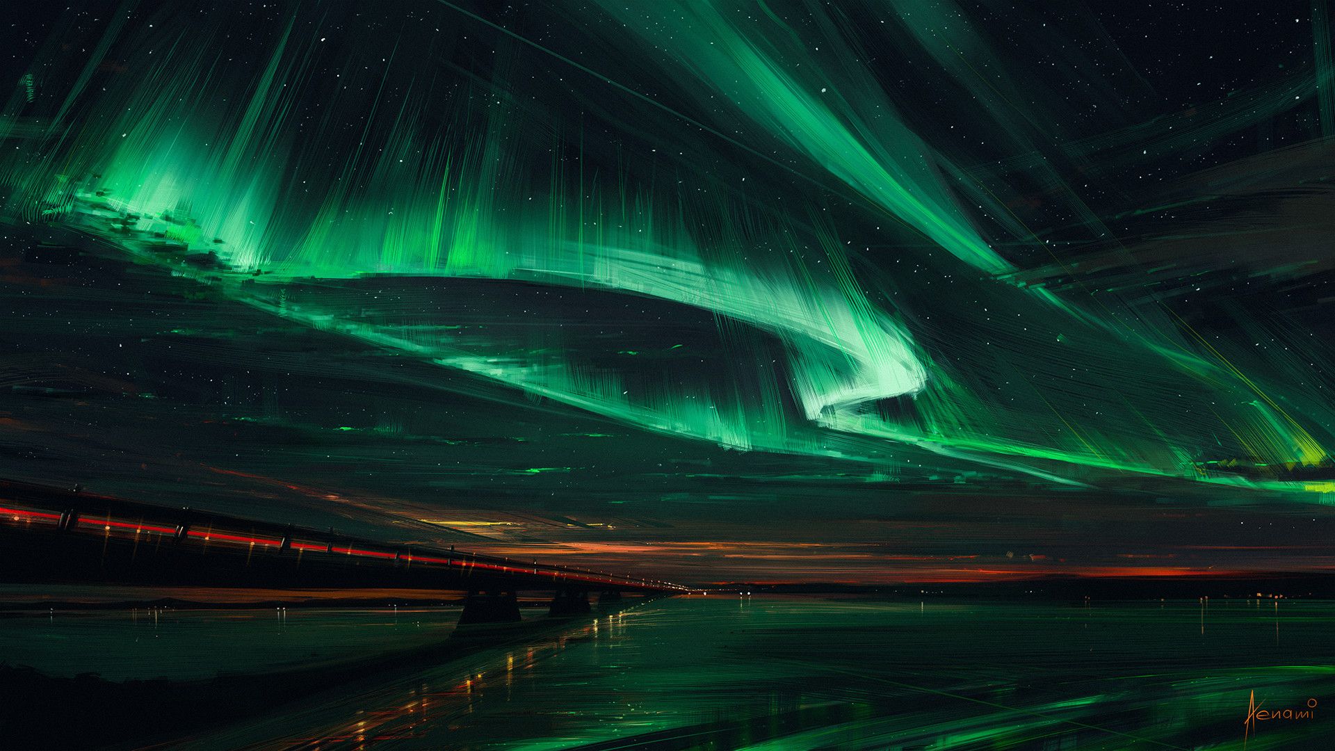 Aurora boreale verde su lago, 1920x1080 Full HD, Desktop