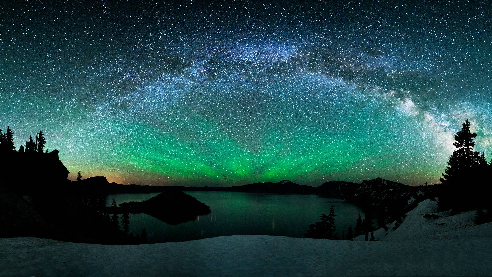 Aurora boreale su lago innevato, 1920x1080 1080p, PC