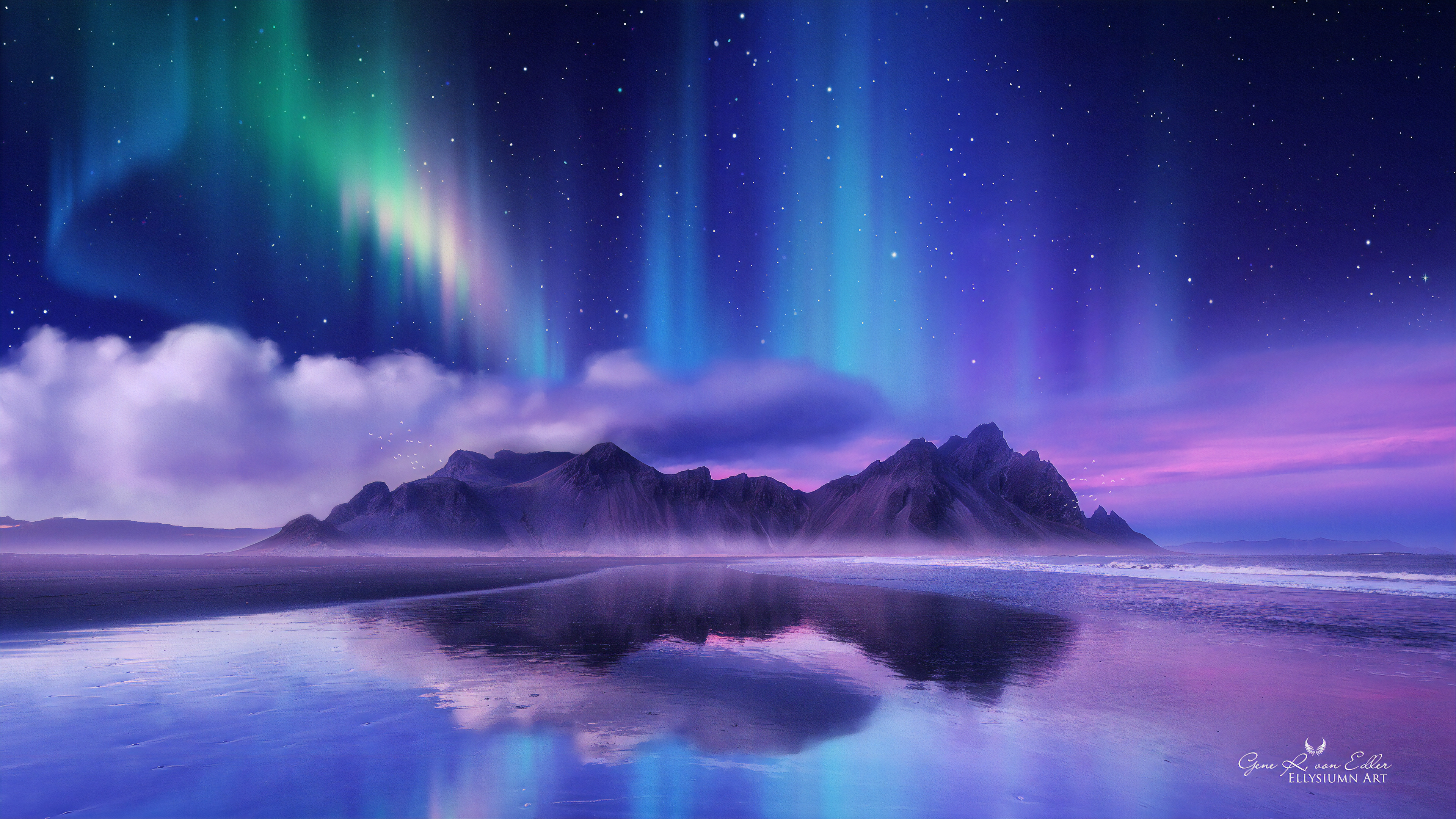 Aurora boreale riflessa in lago, 3840x2160 4K, Desktop 4K