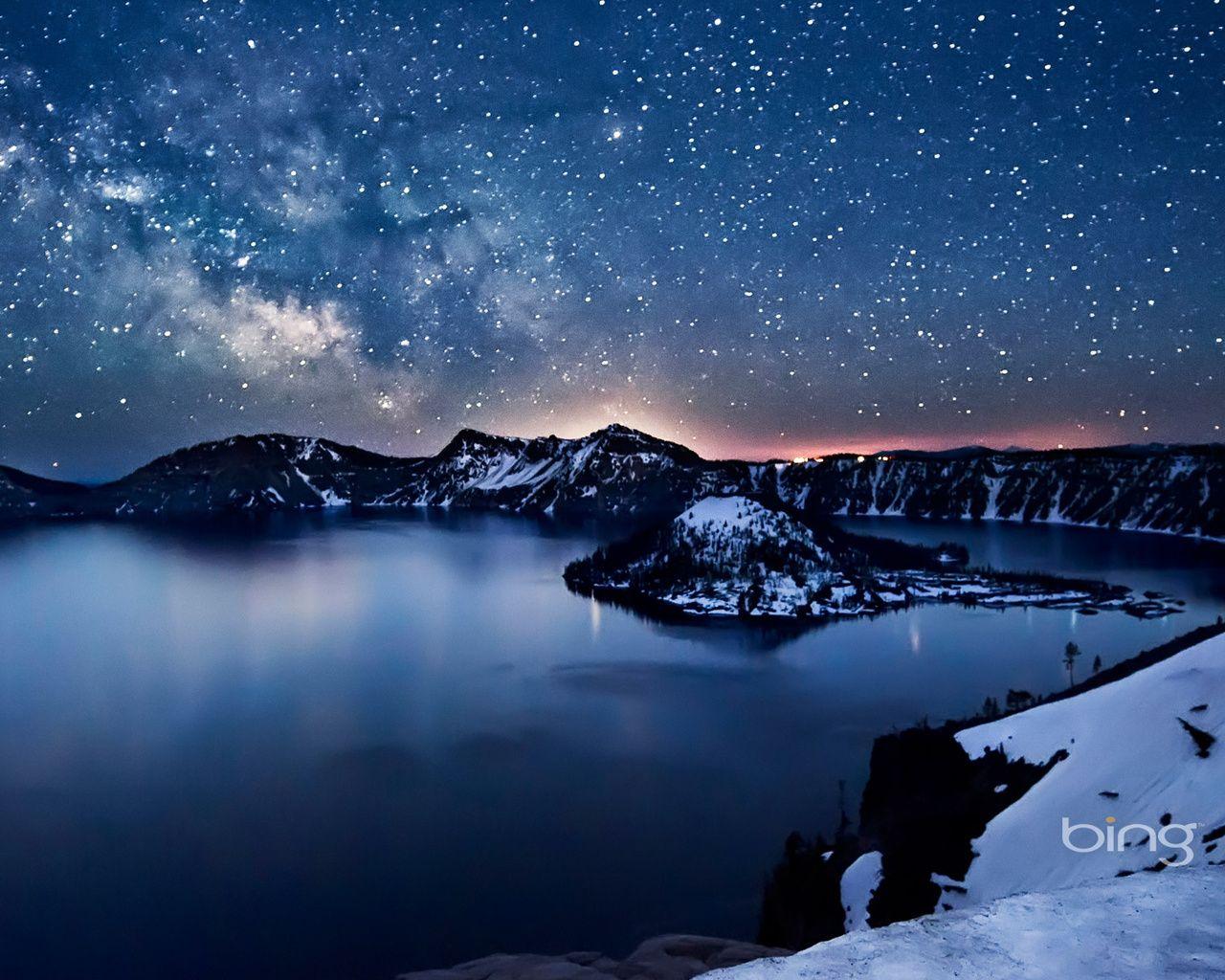 Lago innevato sotto cielo stellato, 1280x1024 HD, Desktop